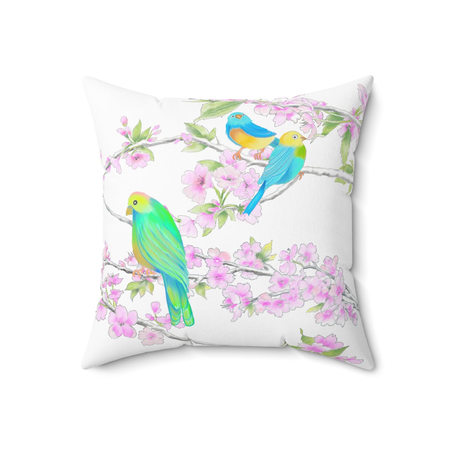 Cherry Chirp Spun Polyester Square Pillow, Multi-color Birds