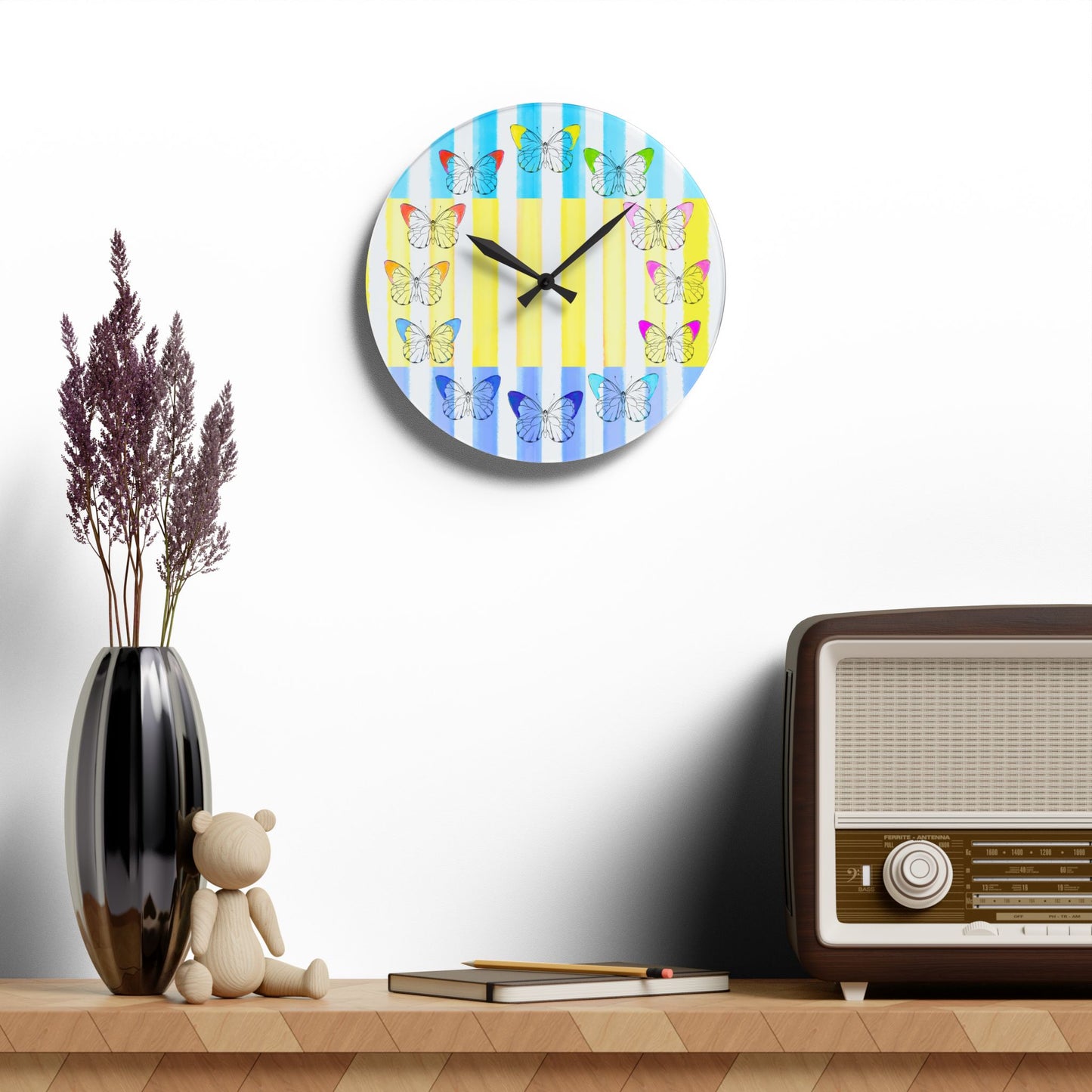 Kitchen & Dining, Office Butterfly Chroma Stripe Acrylic Wall Clock