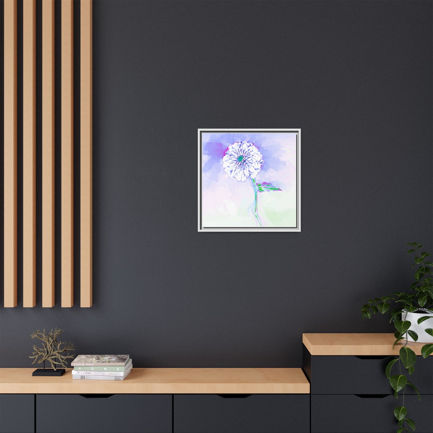 Zinnia Color Splash Matte Canvas Periwinkle Framed
