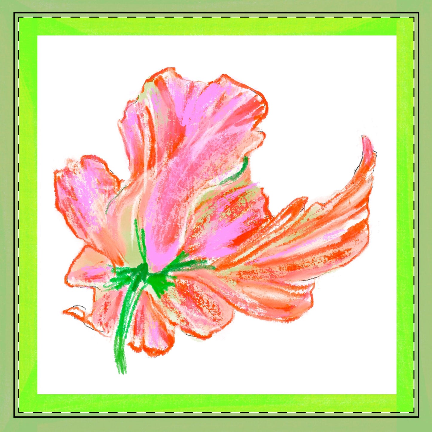 Tulip Love Poly Twill Napkin Spring Green border