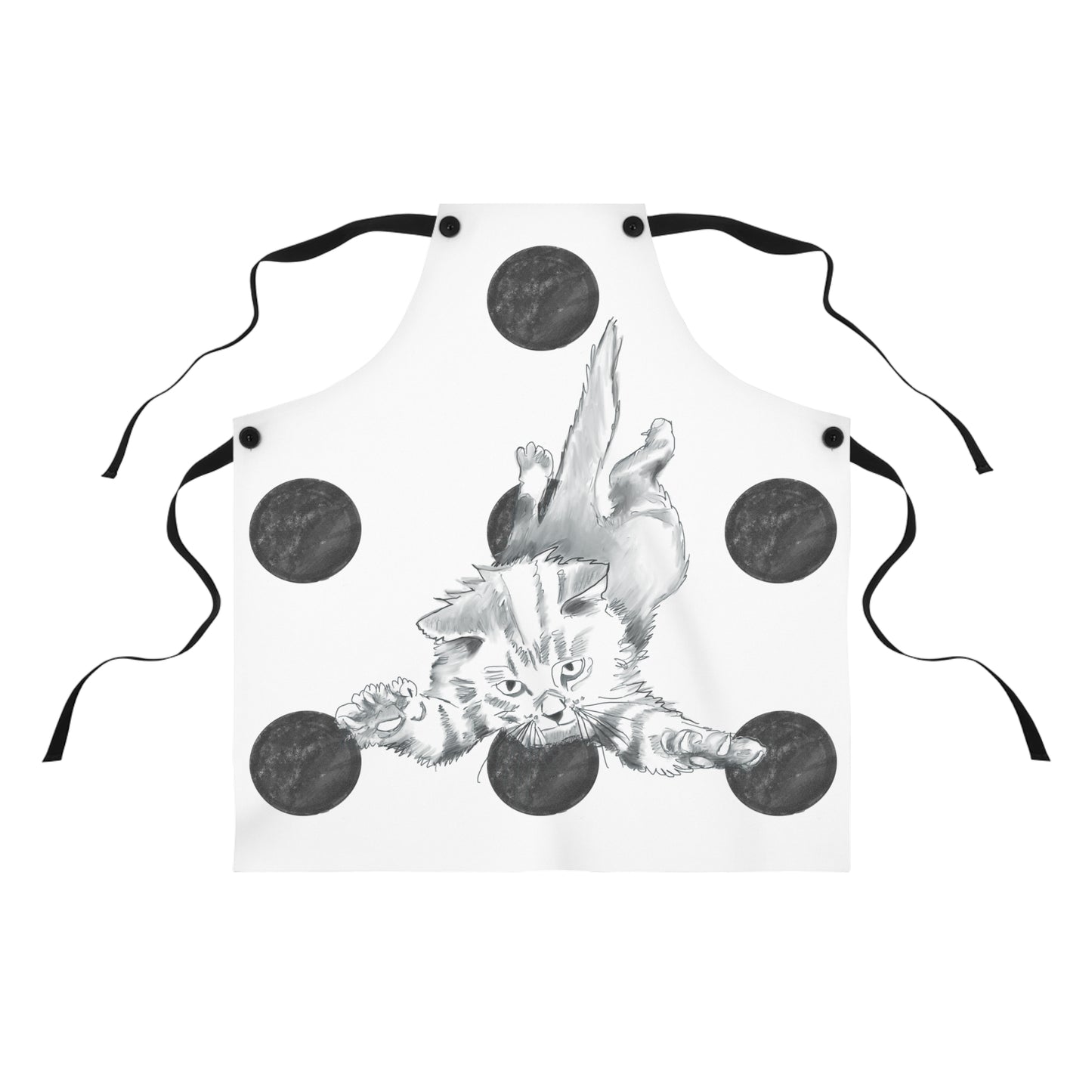 Kitty Fun, Apron, Black Polka Dots