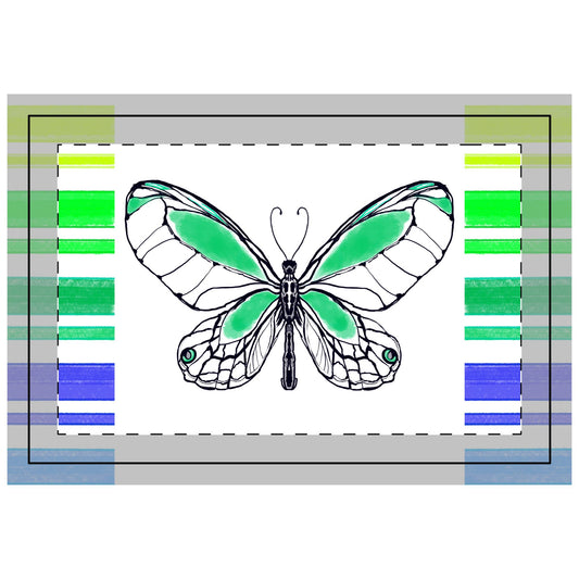 Butterfly  Flutterstripe Poly Quilted Placemat, Blue/Green, Fabric Background Bright White #7