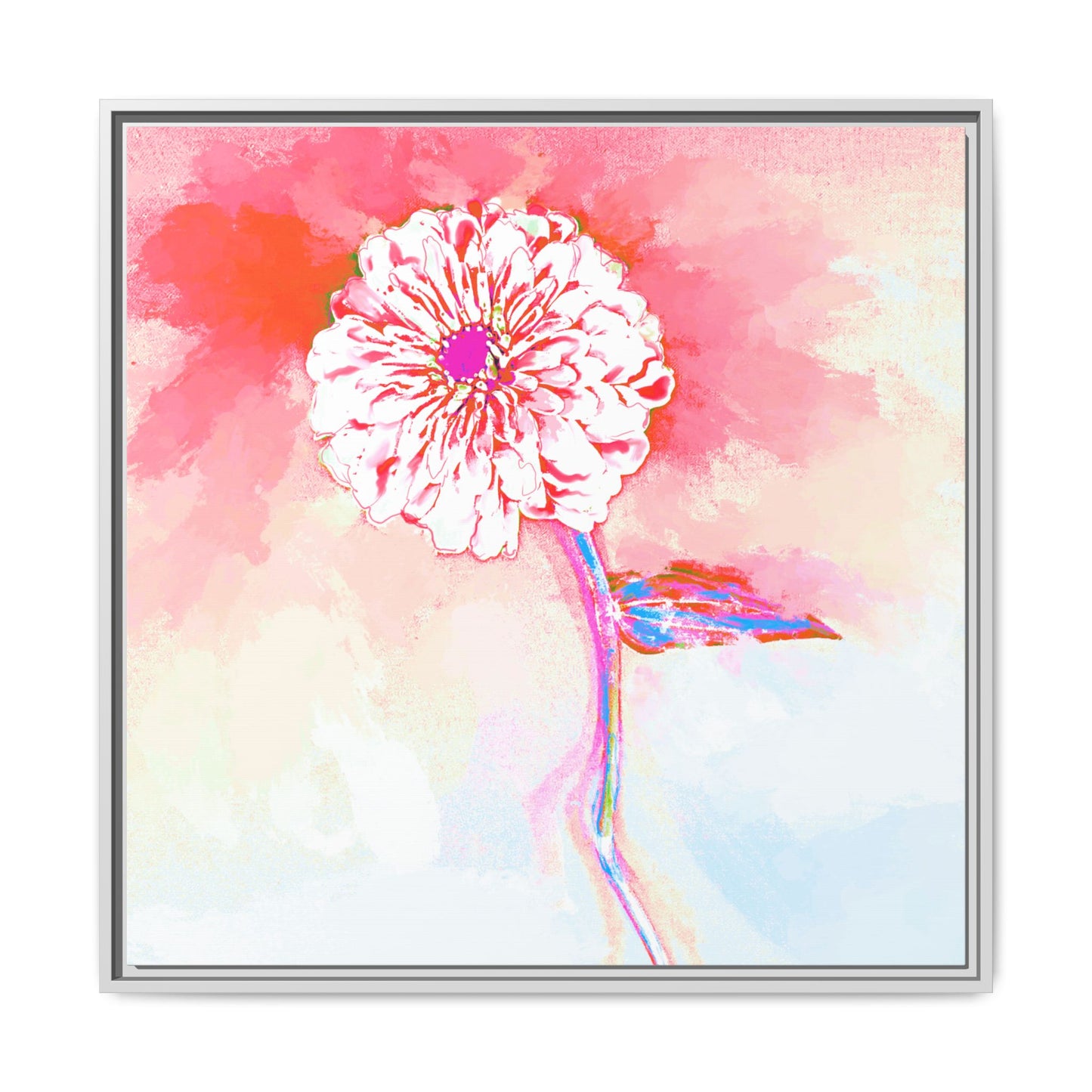 Zinnia Color Splash Matte Canvas Light Red Framed