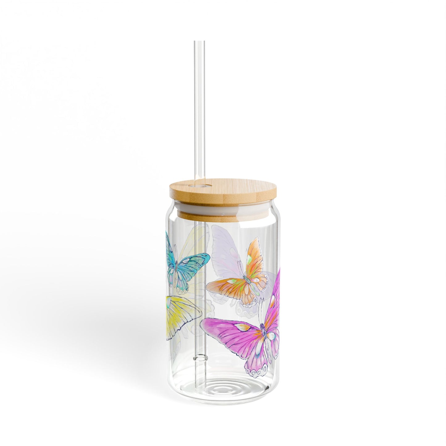 Butterfly Swing, Largest Butterfly is Yellow, Sipper Glass, 16oz, Choose With or Without lid