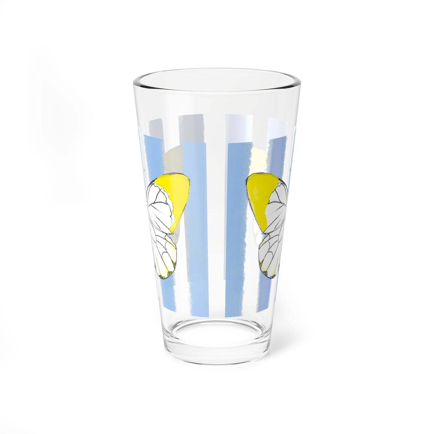 Pint Glass, 16oz Watercolor Stripes & Butterflies