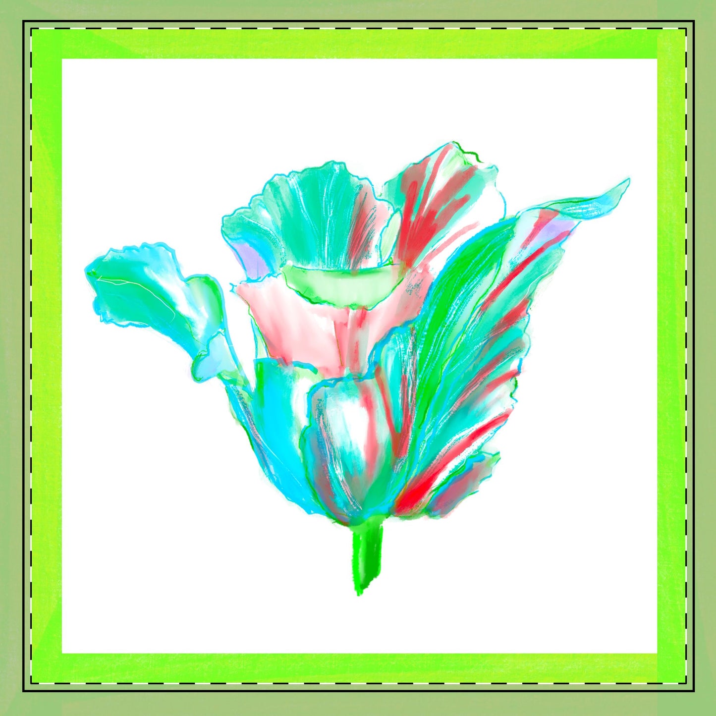 Tulip Love Poly Twill Napkin Spring Green border