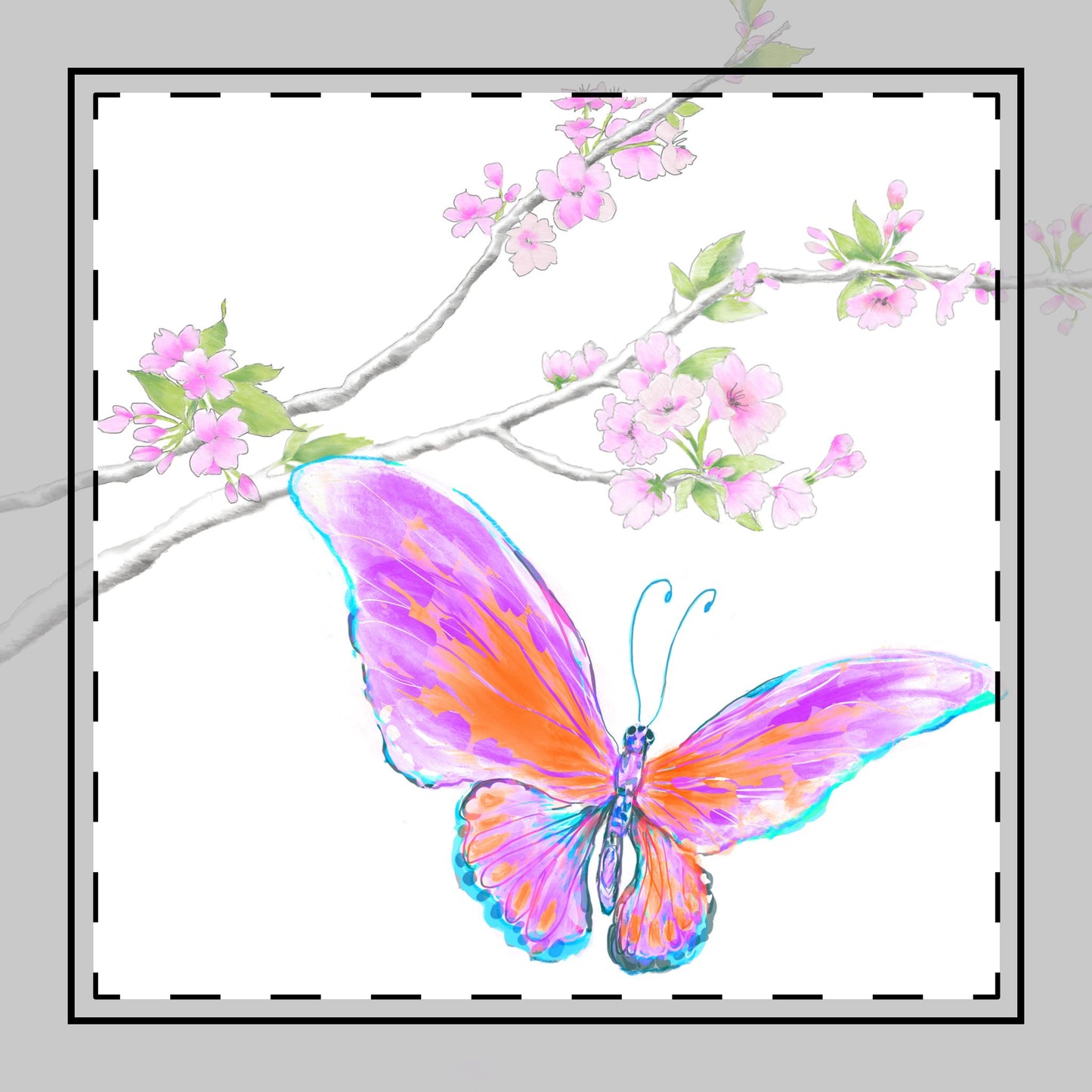 Butterfly Blossoms Glide Cotton Twill Napkin in Orange & Purple, Creamier White, # 10