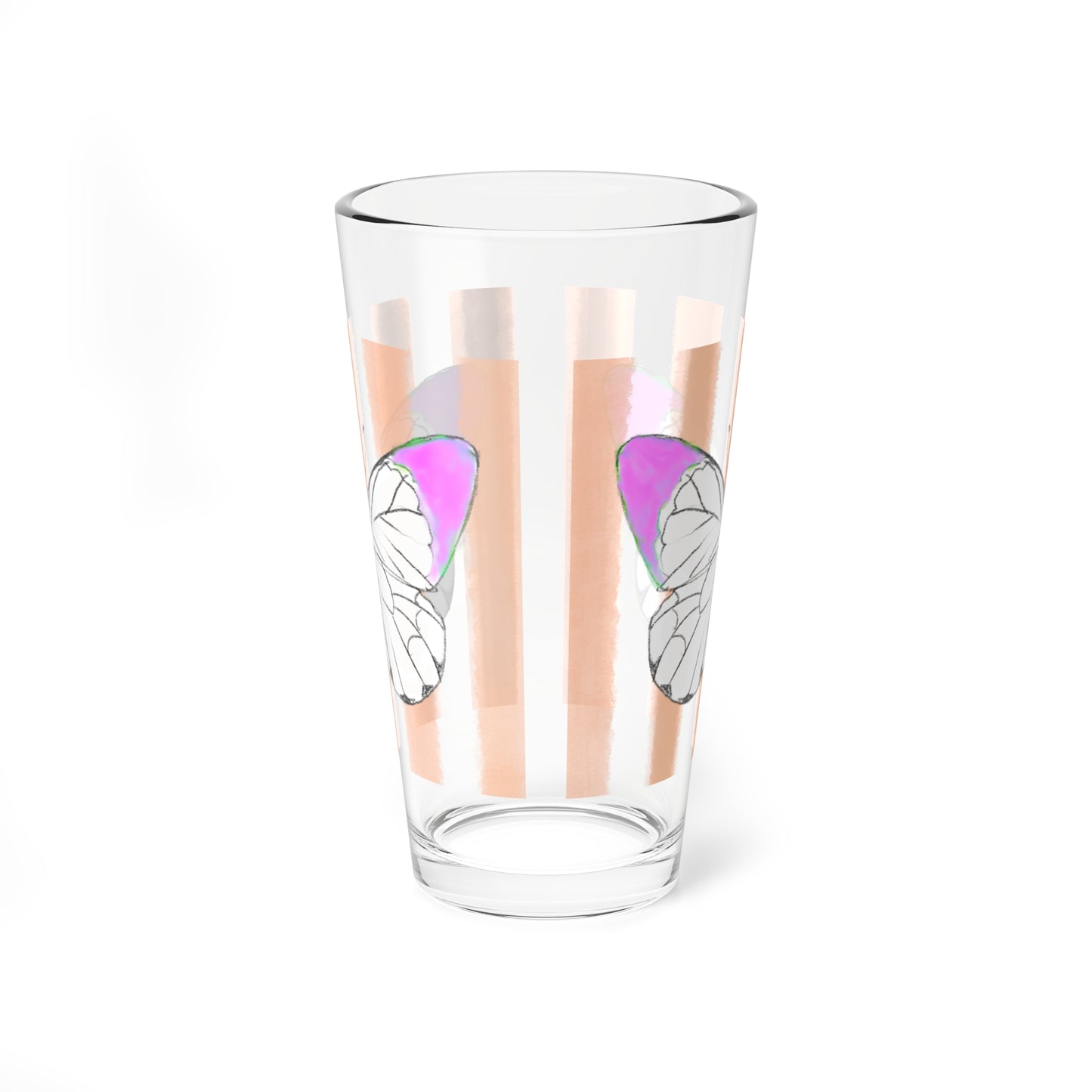Pint Glass, 16oz Watercolor Stripes & Butterflies
