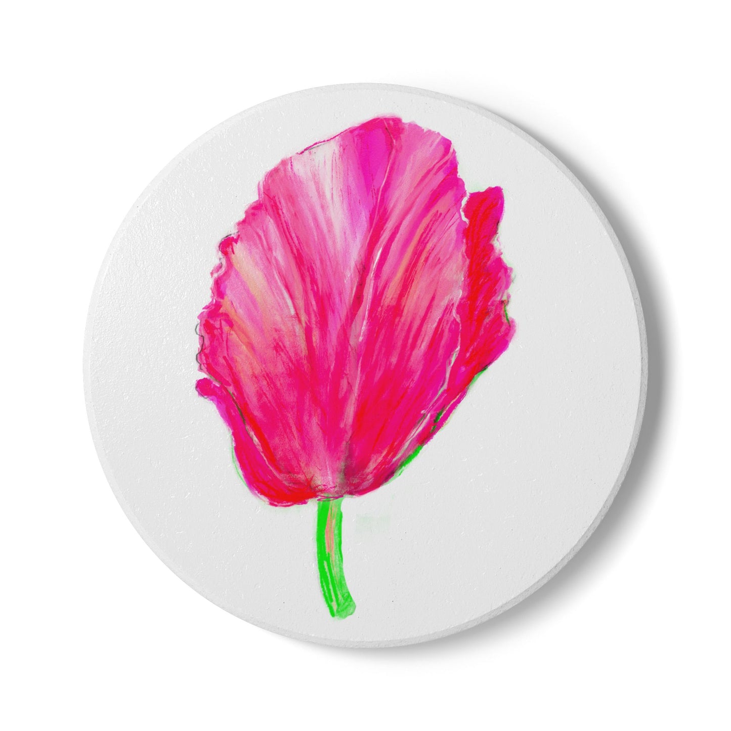 Tulip Love Ceramic Coaster in Red Pink