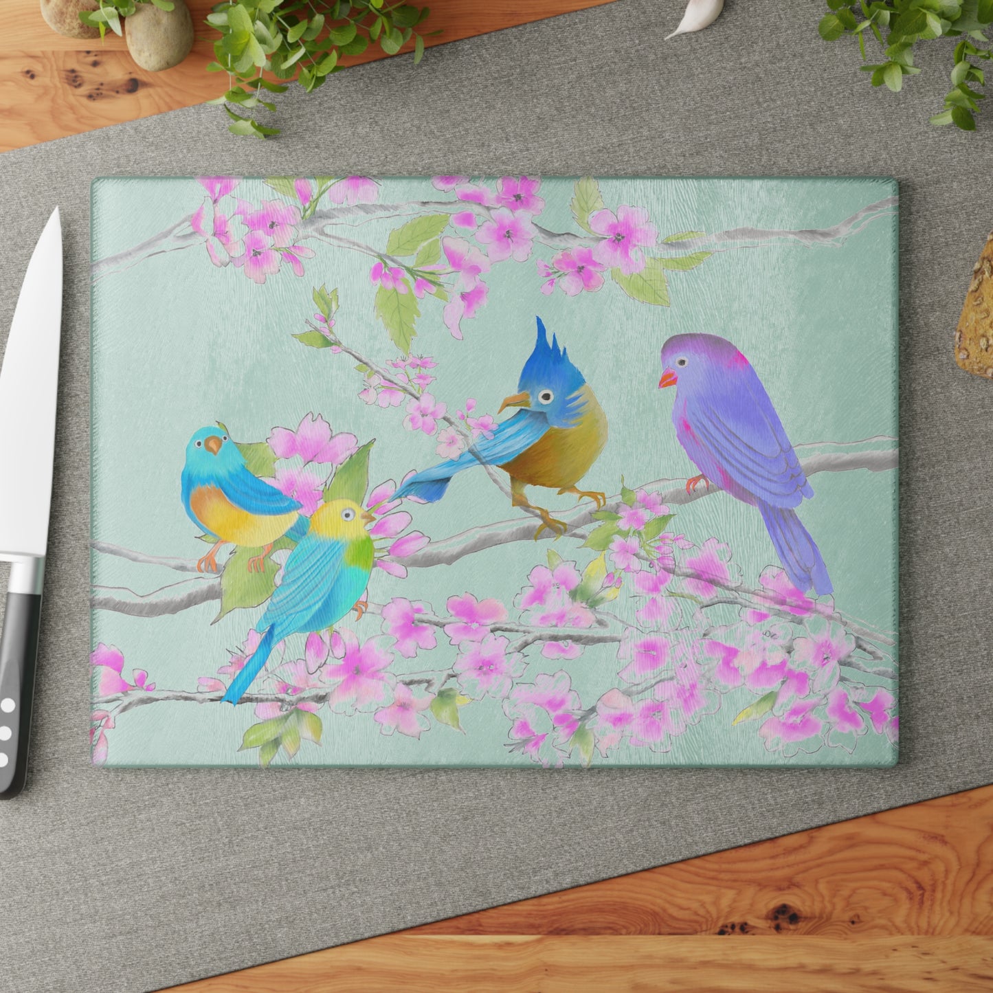 Cherry Chirp Glass Cutting Board