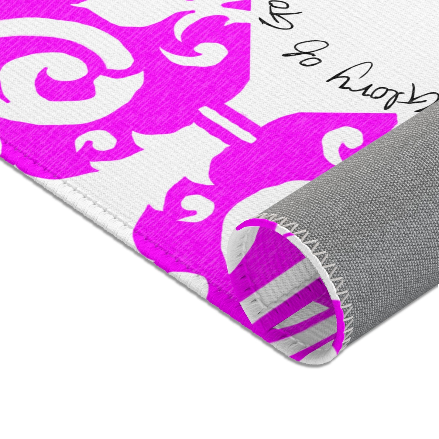 Scrollwork Indoor/Outdoor Rug Raspberry "Soli Deo Gloria..."