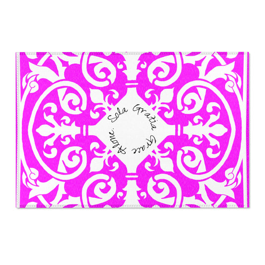 Scrollwork Indoor/Outdoor Rug Raspberry "Sola Gratia..."
