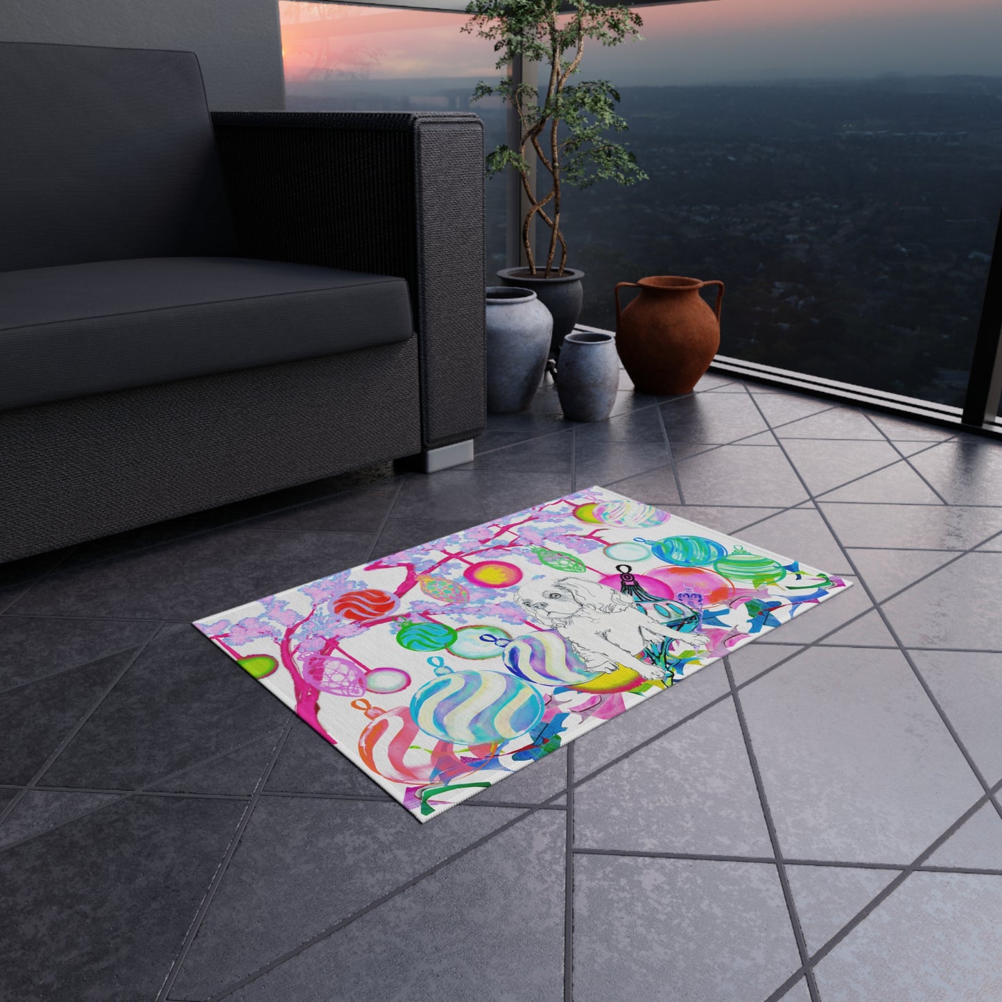 Christmas Indoor/Outdoor Rugs Spaniel with Ornaments