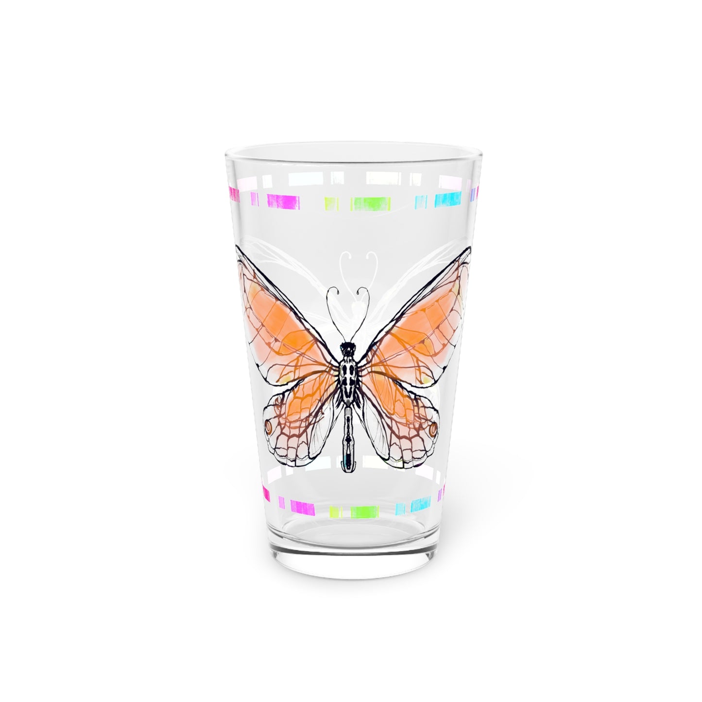 Butterfly Flutterstripe Pint Glass In Orange, 16oz