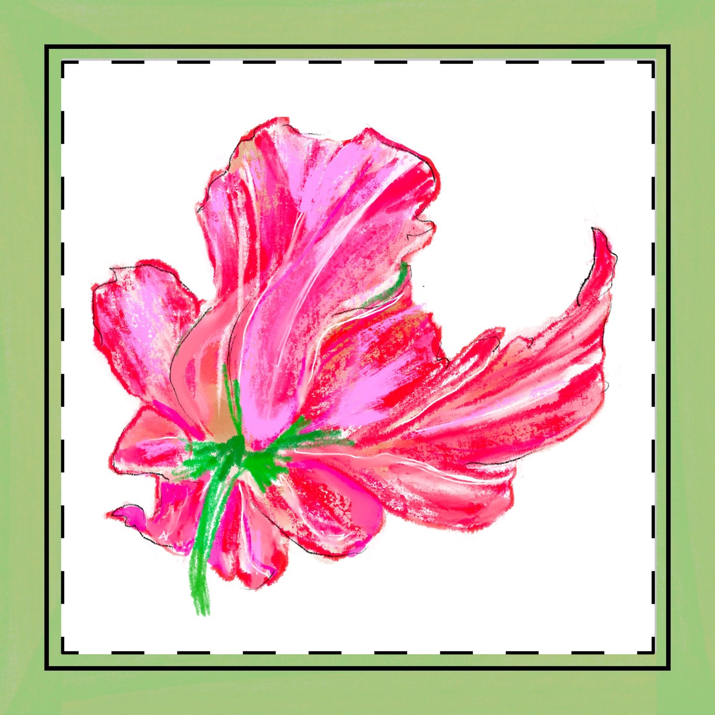 Tulip Love Poly Twill Napkin Spring Green border