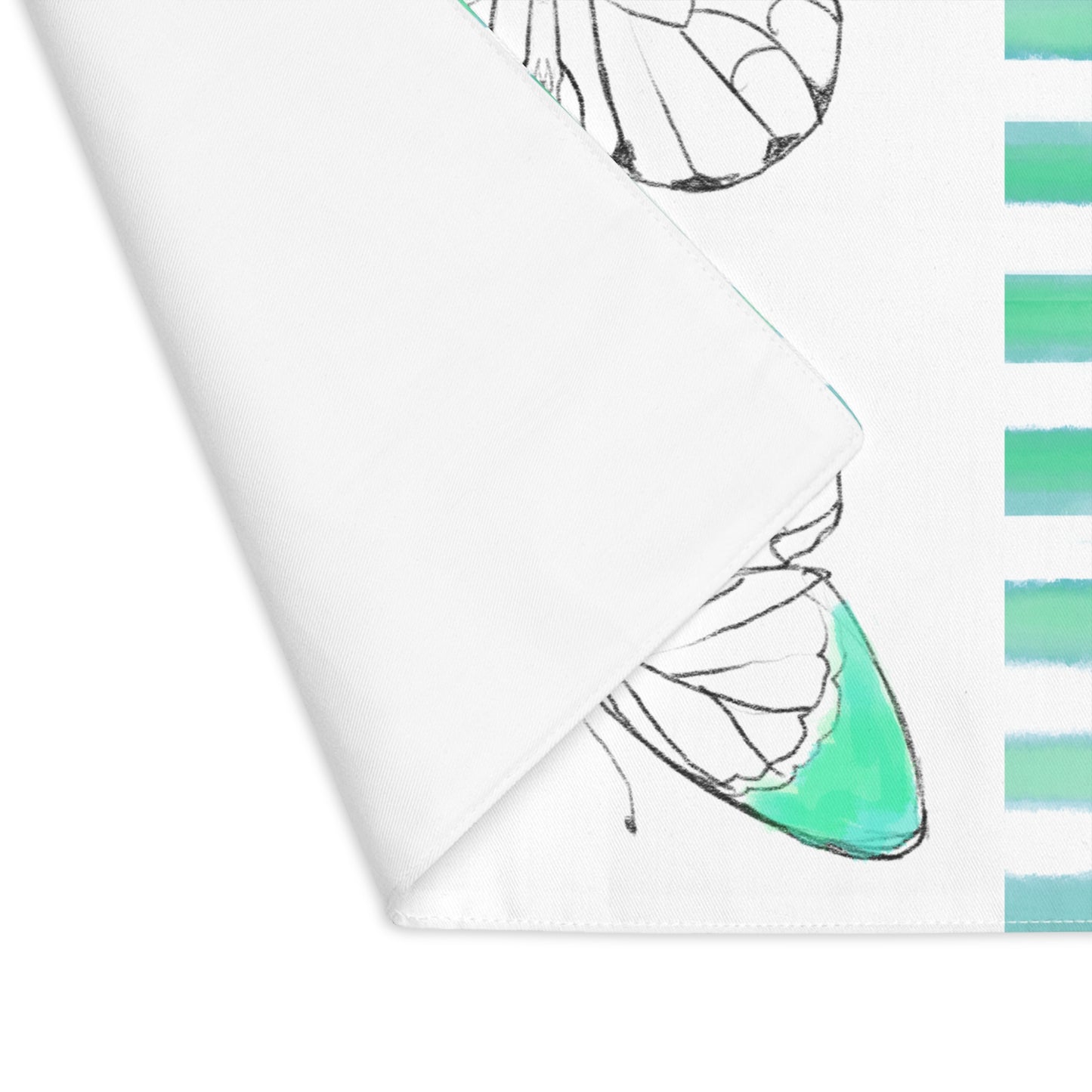 Butterfly Chroma Stripes Placemat, 1pc, Blue Green, Cotton, (Fabric Background Creamy White)