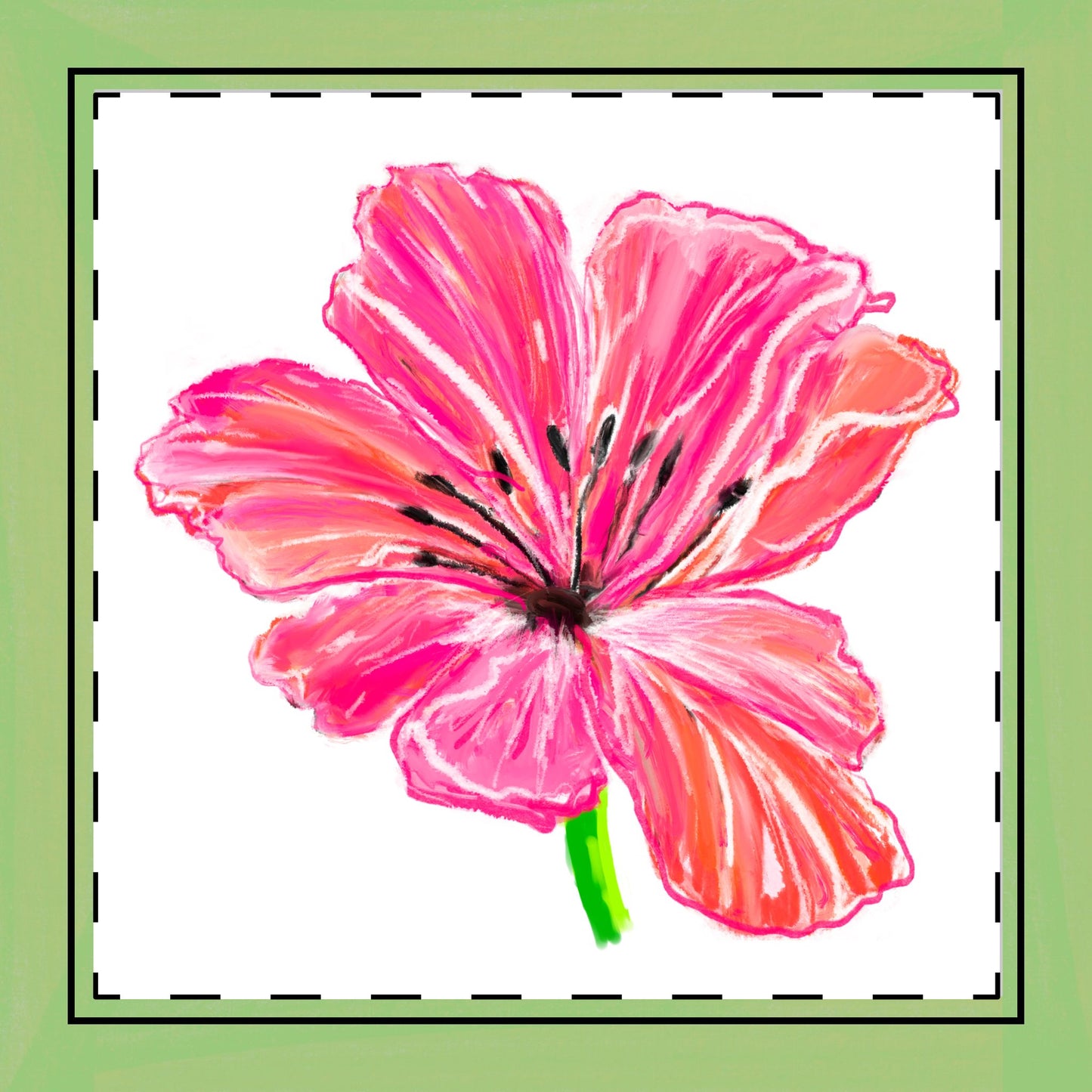 Tulip Love Poly Twill Napkin Spring Green border