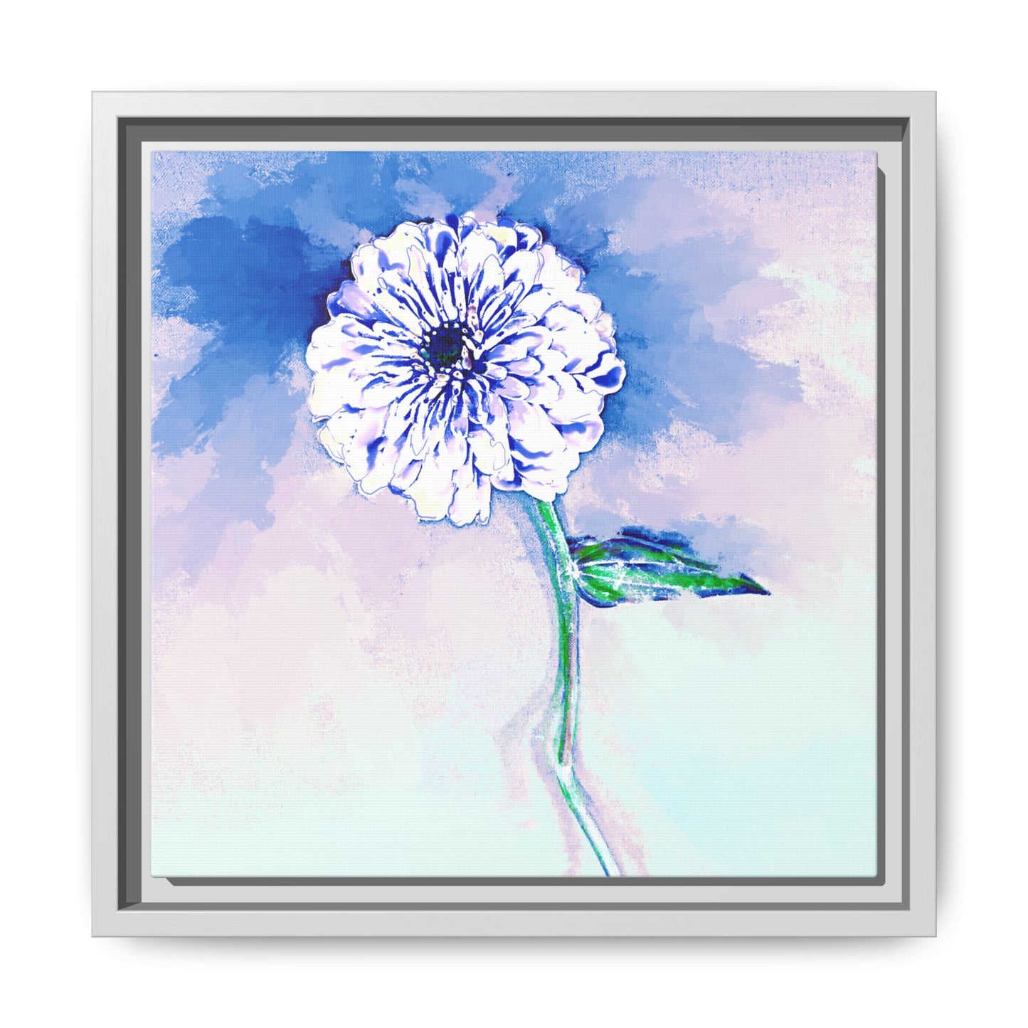 Zinnia Color Splash Matte Canvas Blue Framed