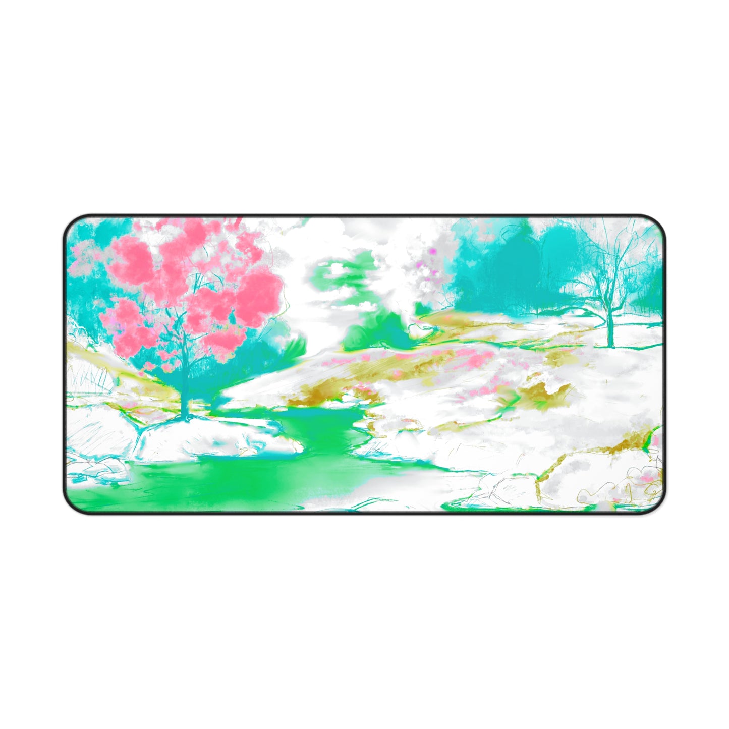 Joyful Landscapes Desk Mat, Aqua, Green, Raspberry