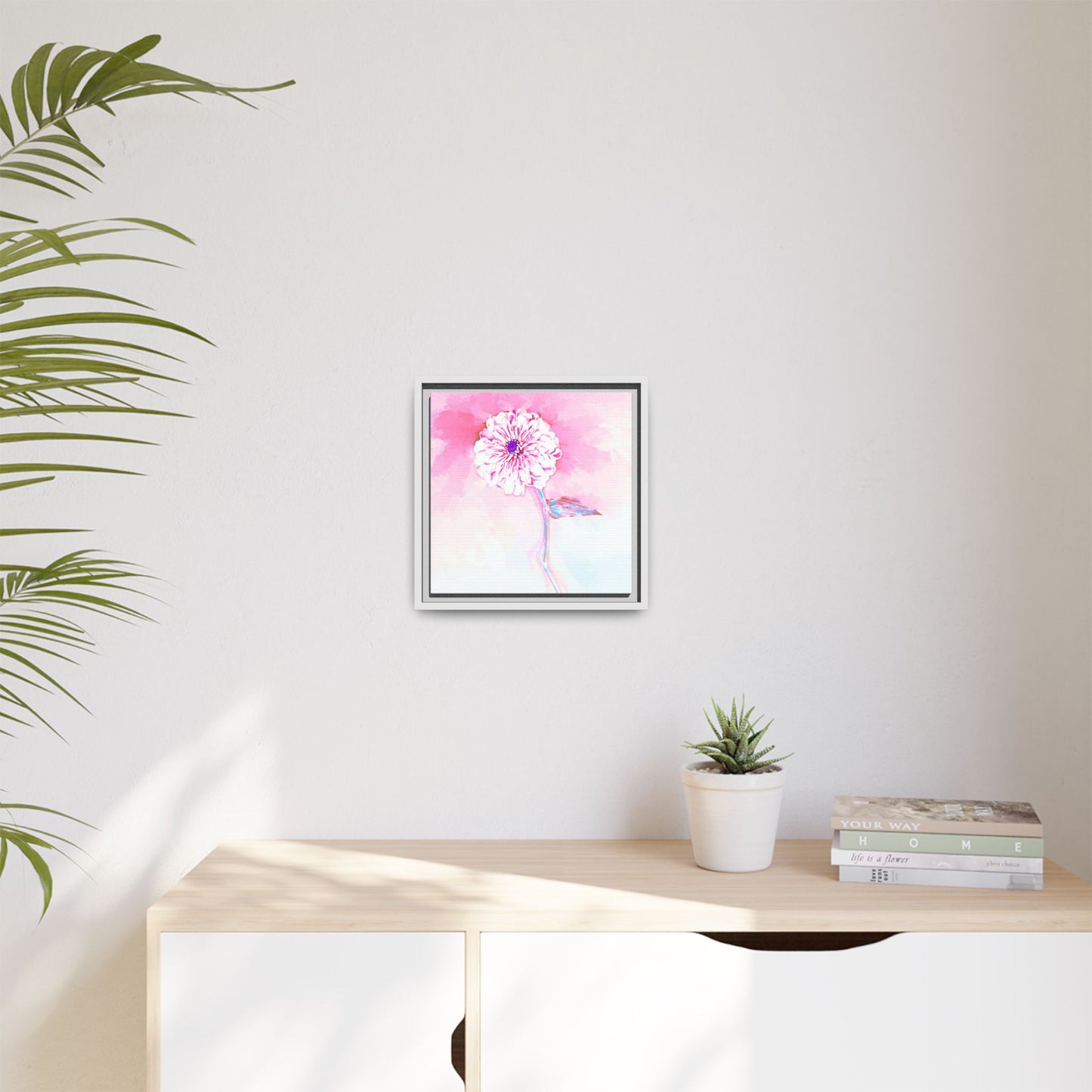 Zinnia Color Splash Matte Canvas Light Pink Framed