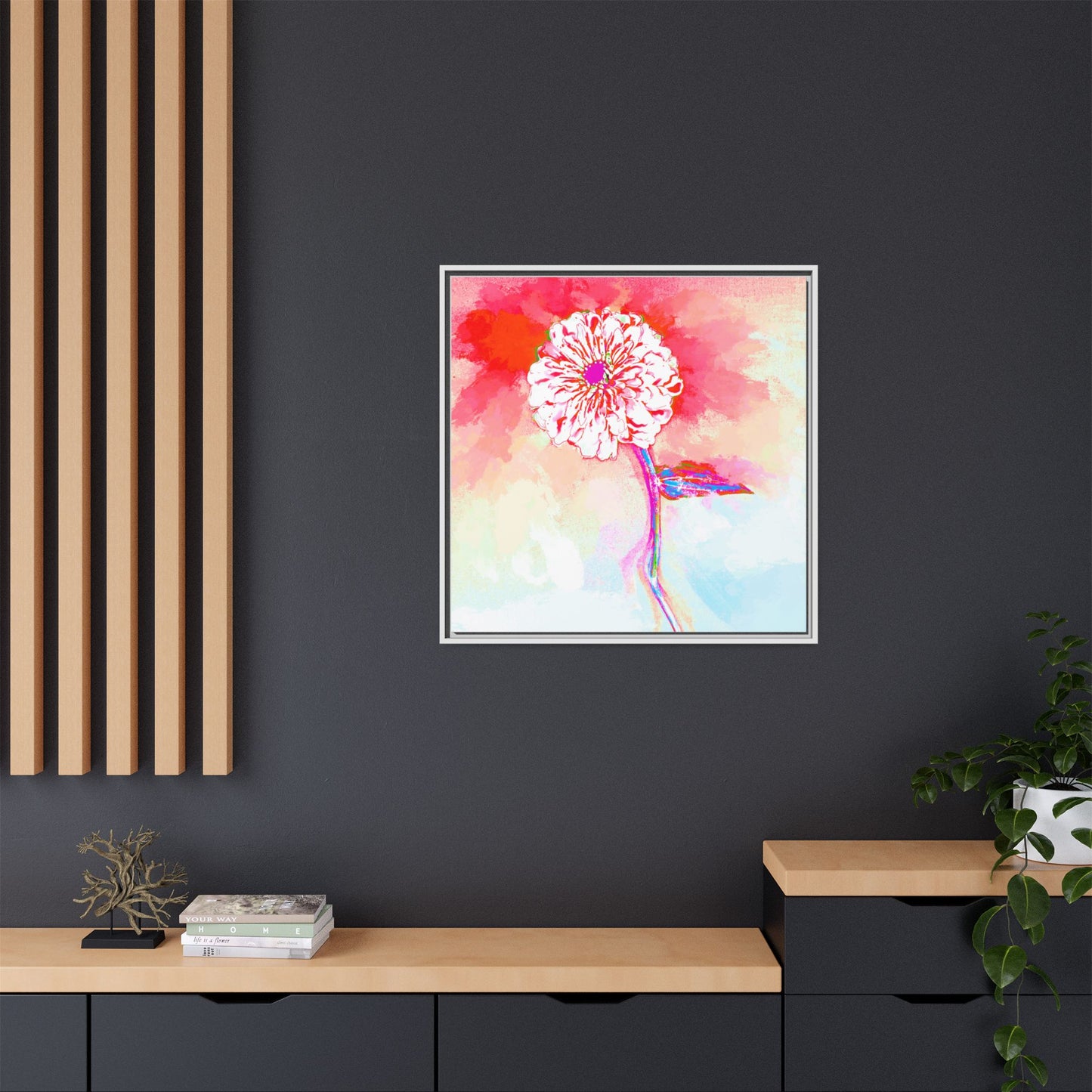 Zinnia Color Splash Matte Canvas Red Framed