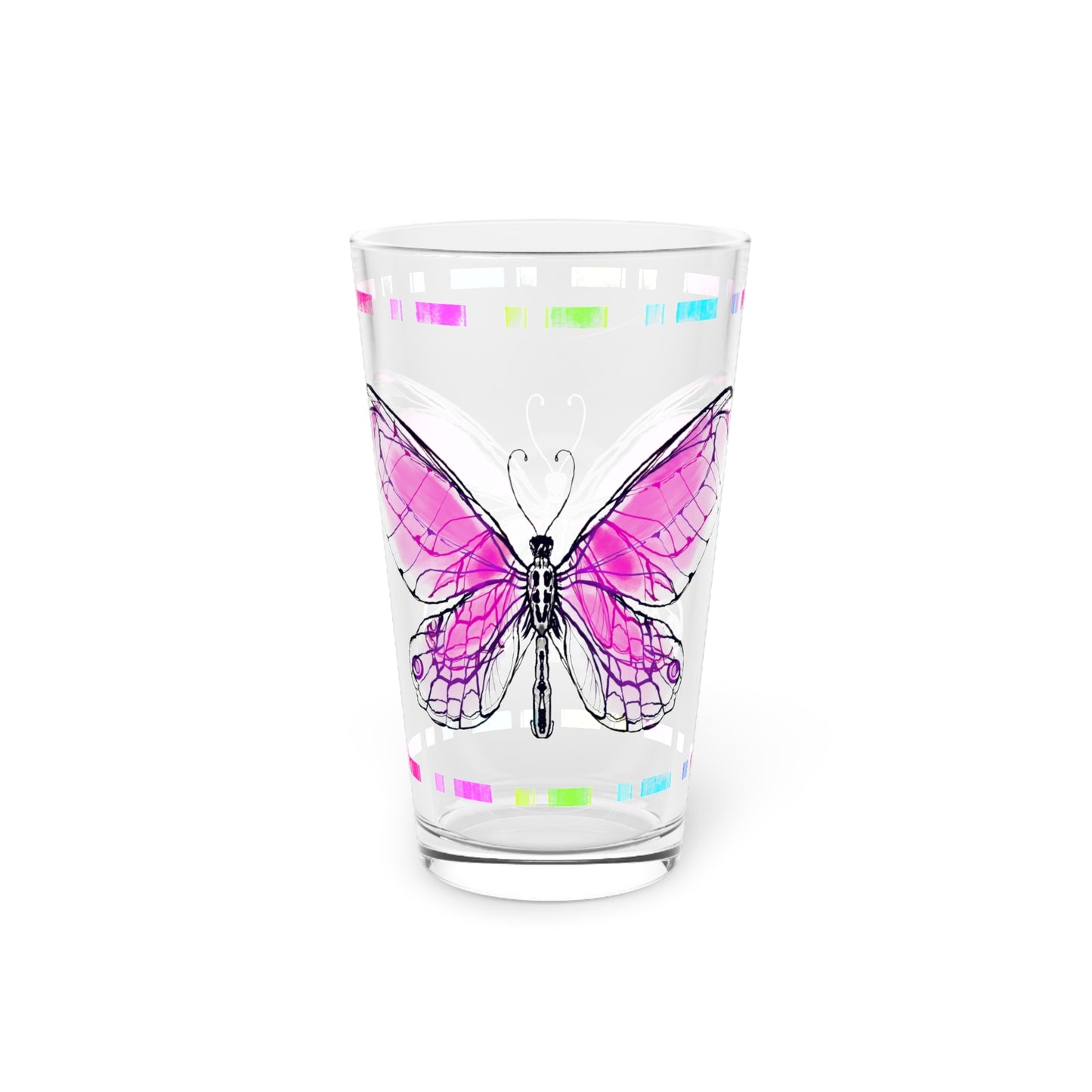 Butterfly Flutterstripe Pint Glass In Violet, 16oz