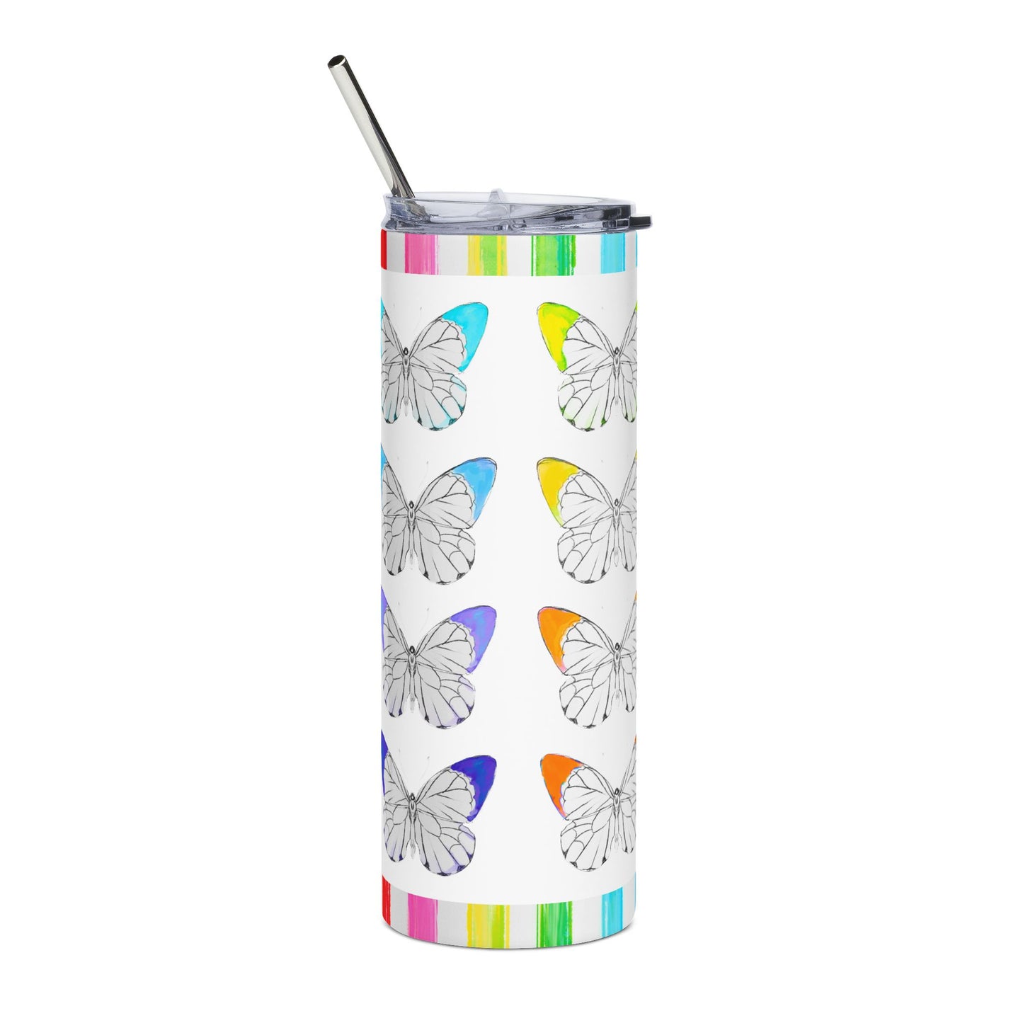 Tumblers, 20oz Stainless Steel Watercolor Rainbow Stripes