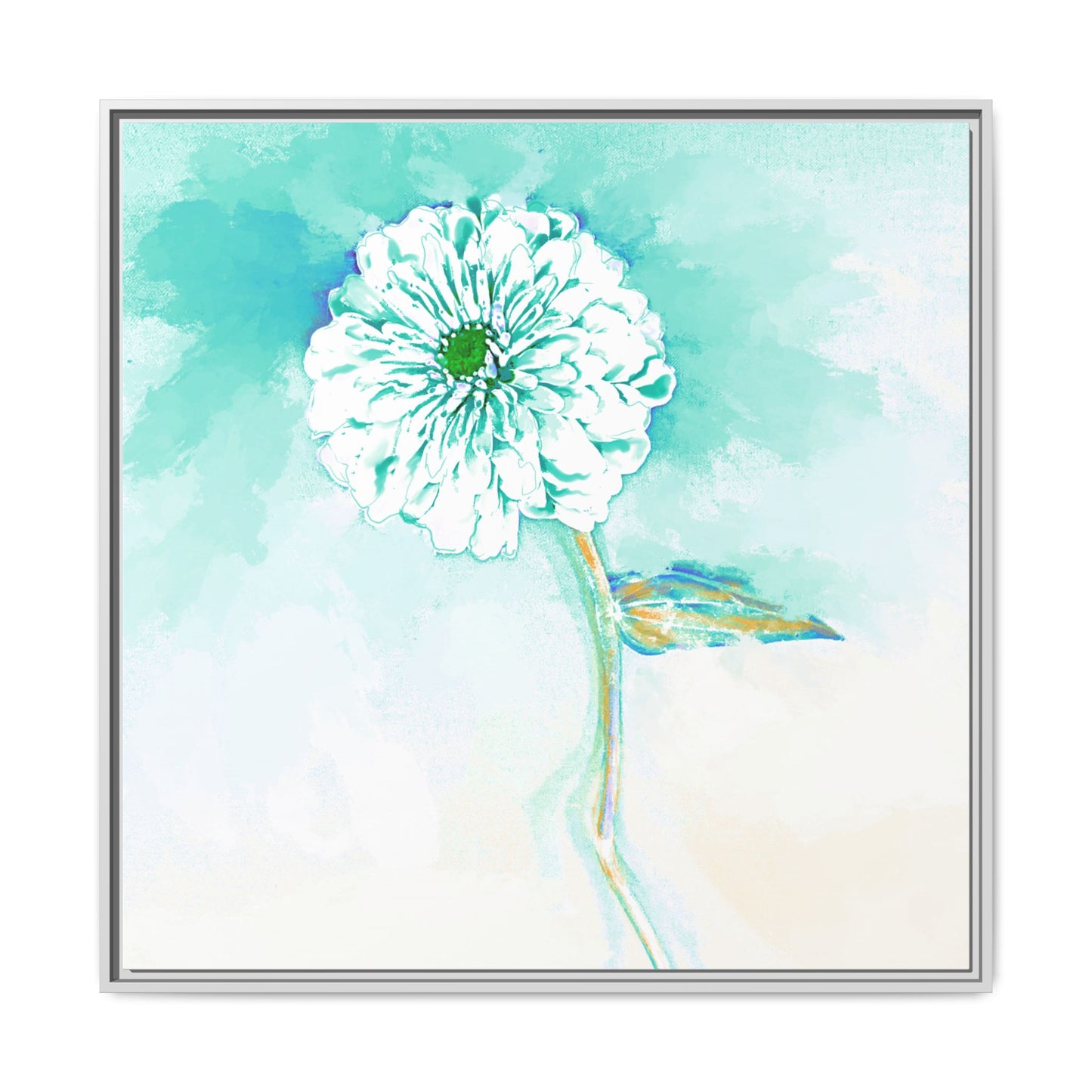 Zinnia Color Splash Matte Canvas Green Aqua Framed