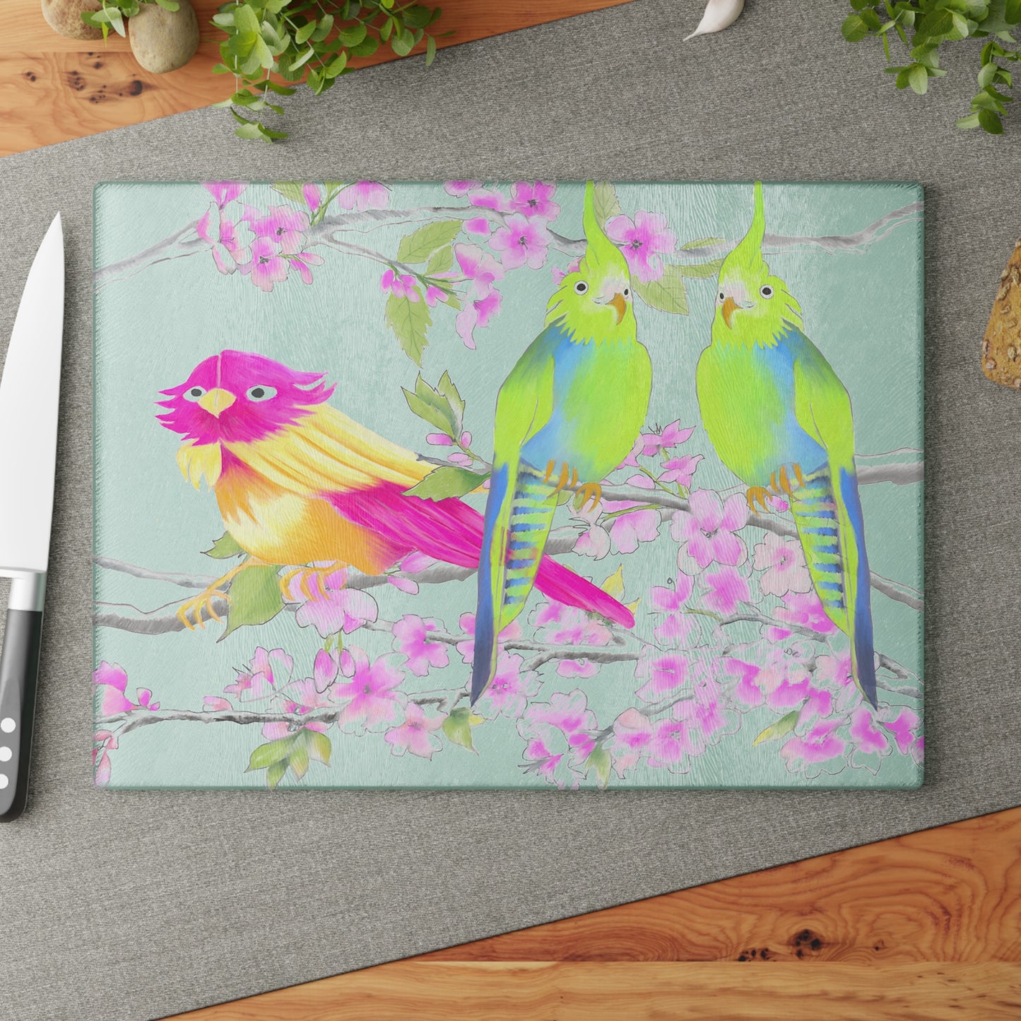 Cherry Chirp Glass Cutting Board