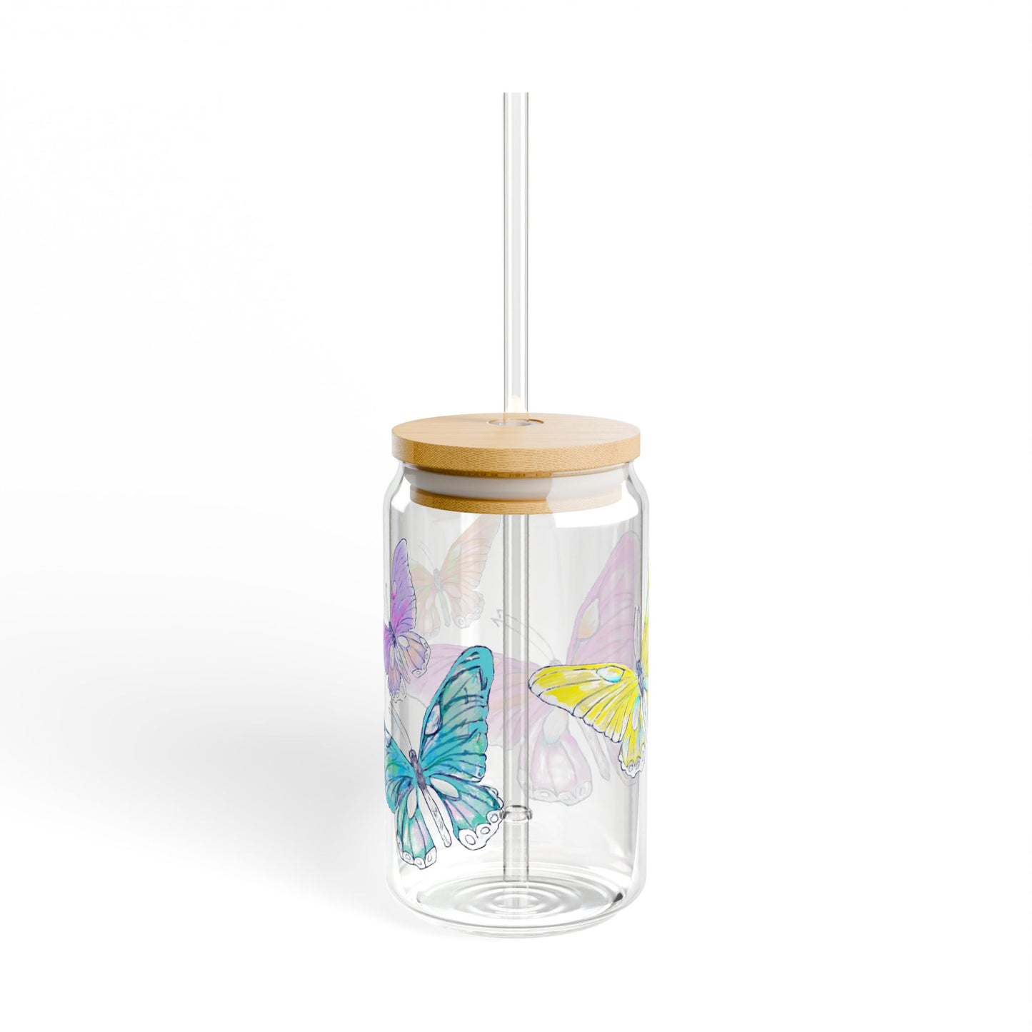 Butterfly Swing, Largest Butterfly is Pink, Sipper Glass, 16oz Choose With or Without lid