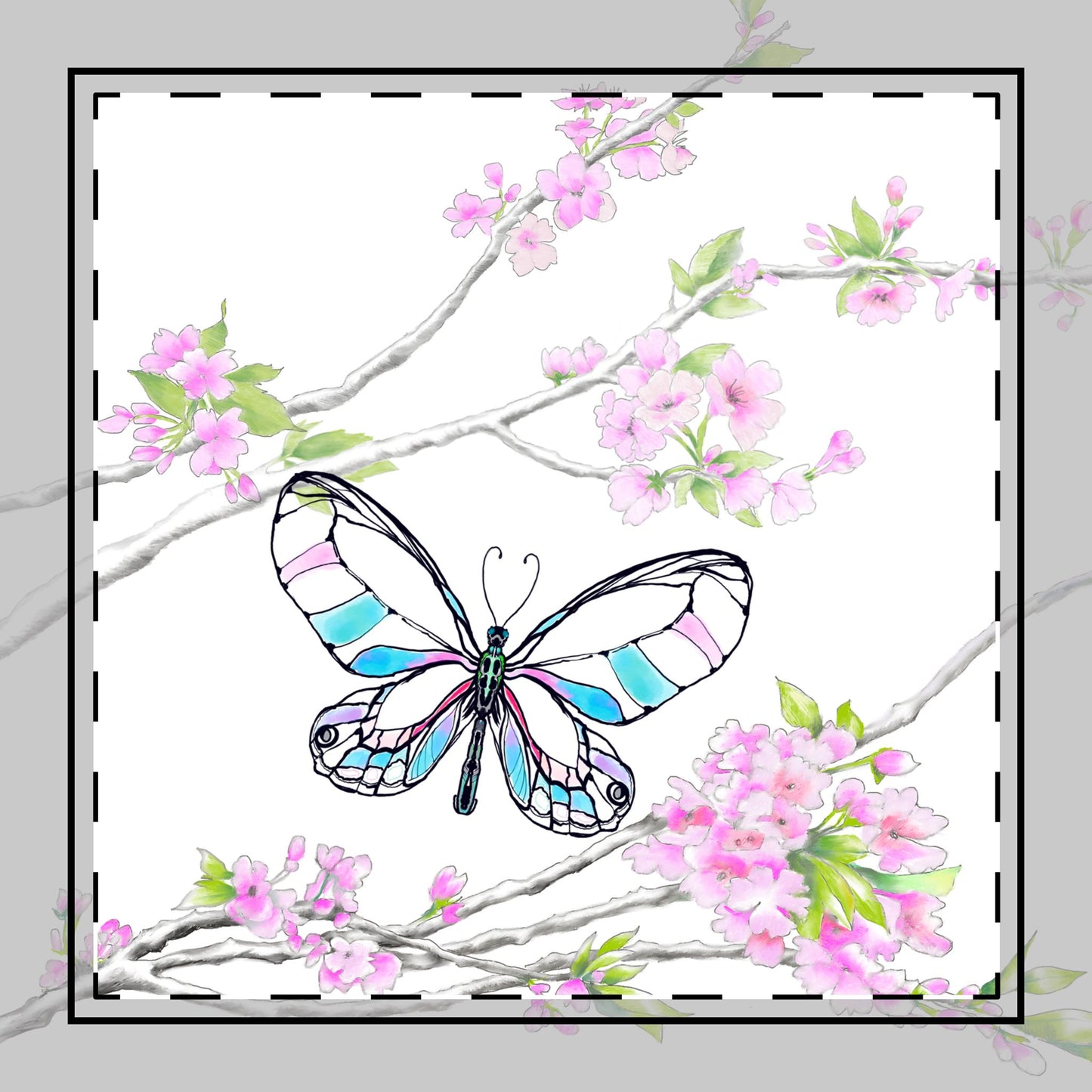 Butterfly Blossom Romp Poly Twill Napkin in Aqua & Pink #2