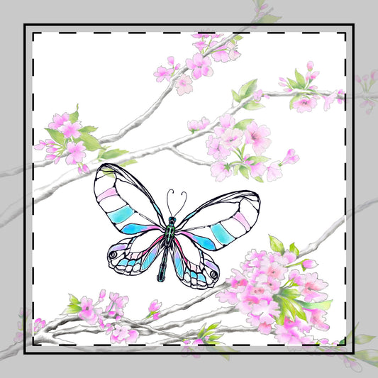 Butterfly Blossom Romp Poly Twill Napkin in Aqua & Pink #2