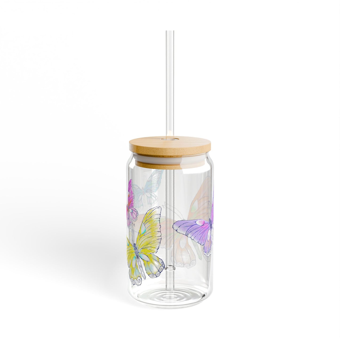 Butterfly Swing ,Largest Butterfly is Orange 16oz. Sipper Glass, Choose With or Without lid
