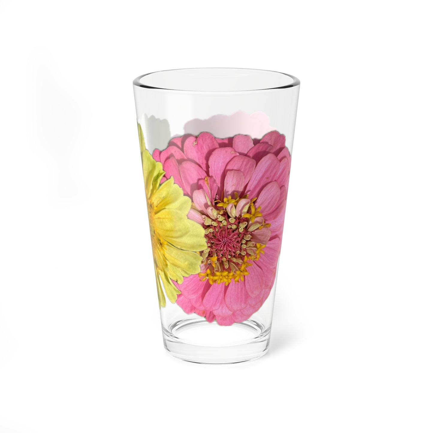 Zinnia Pint Glass Yellow Pink
