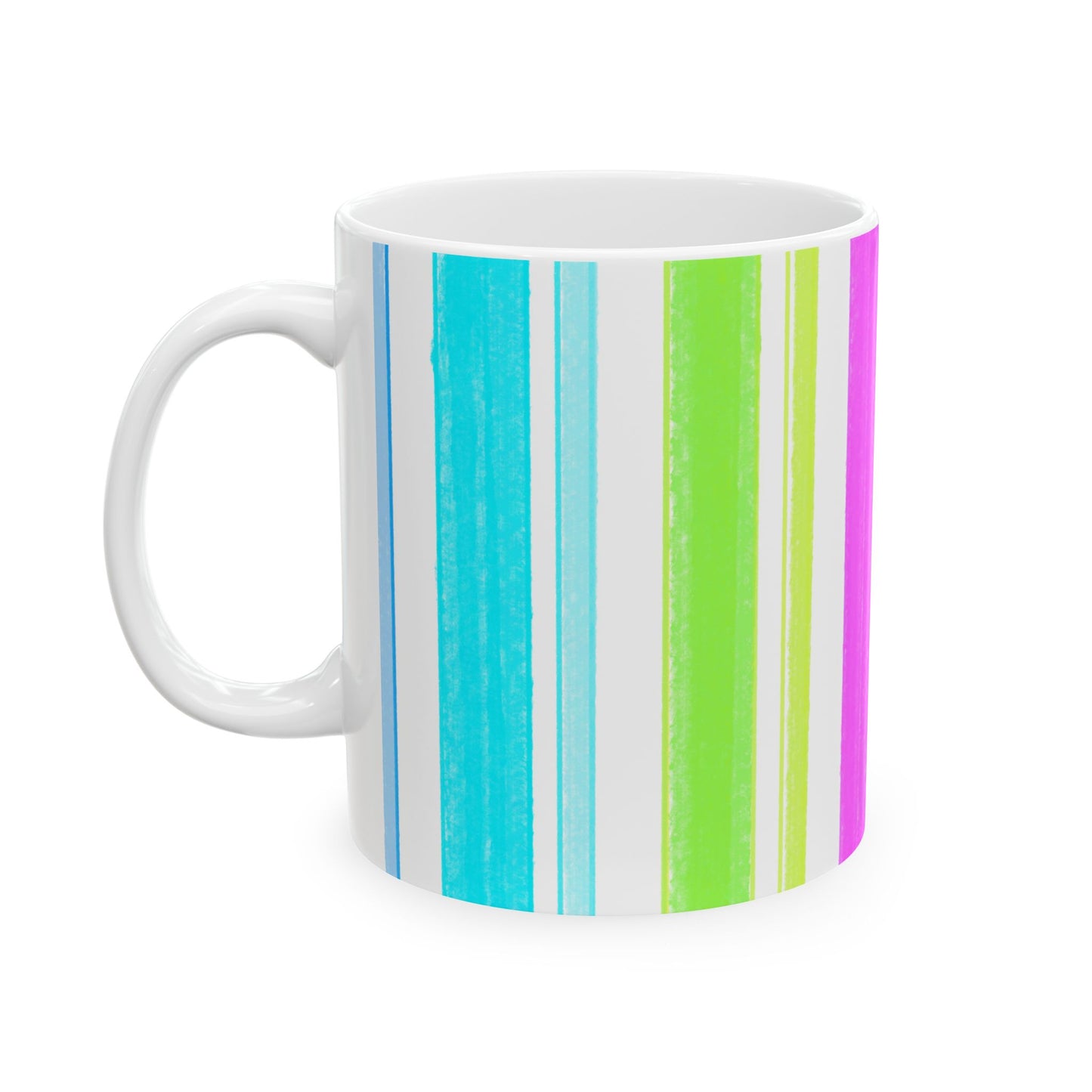 Butterfly Flutterstripe Ceramic Mug, Pink, Green, Aqua ( 2 sizes available 11oz and 15oz)