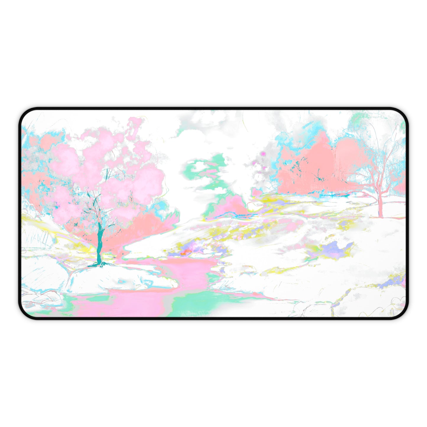 Joyful Landscapes Desk Mat, Soft Pink, Green