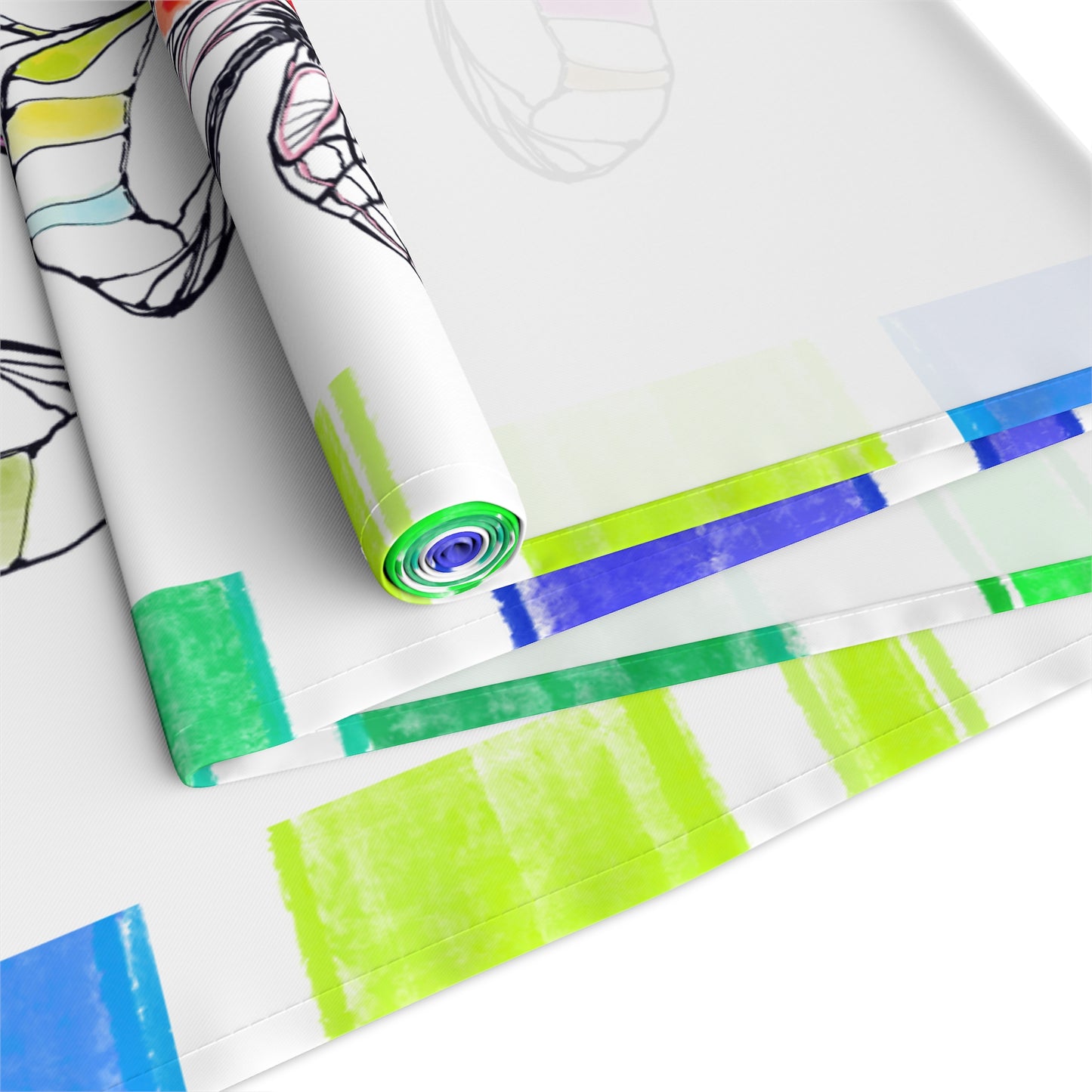 Butterfly Flutterstripe Table Runner in Multi-color With Blue/Green Border 1 size ( 16" Γ 72") (available in Cotton (Creamier) & Polyester (Whiter)