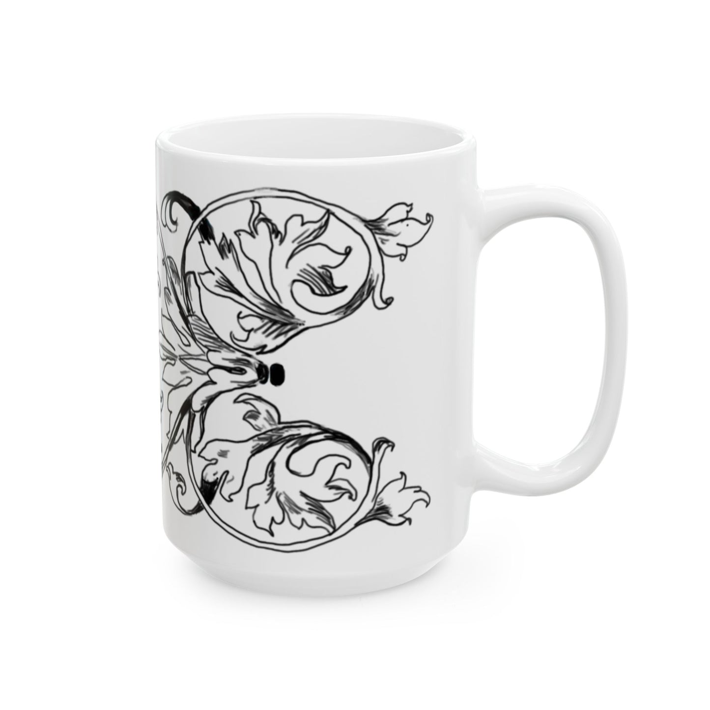Scrollwork Ceramic Mug Black and White "God is the great... "