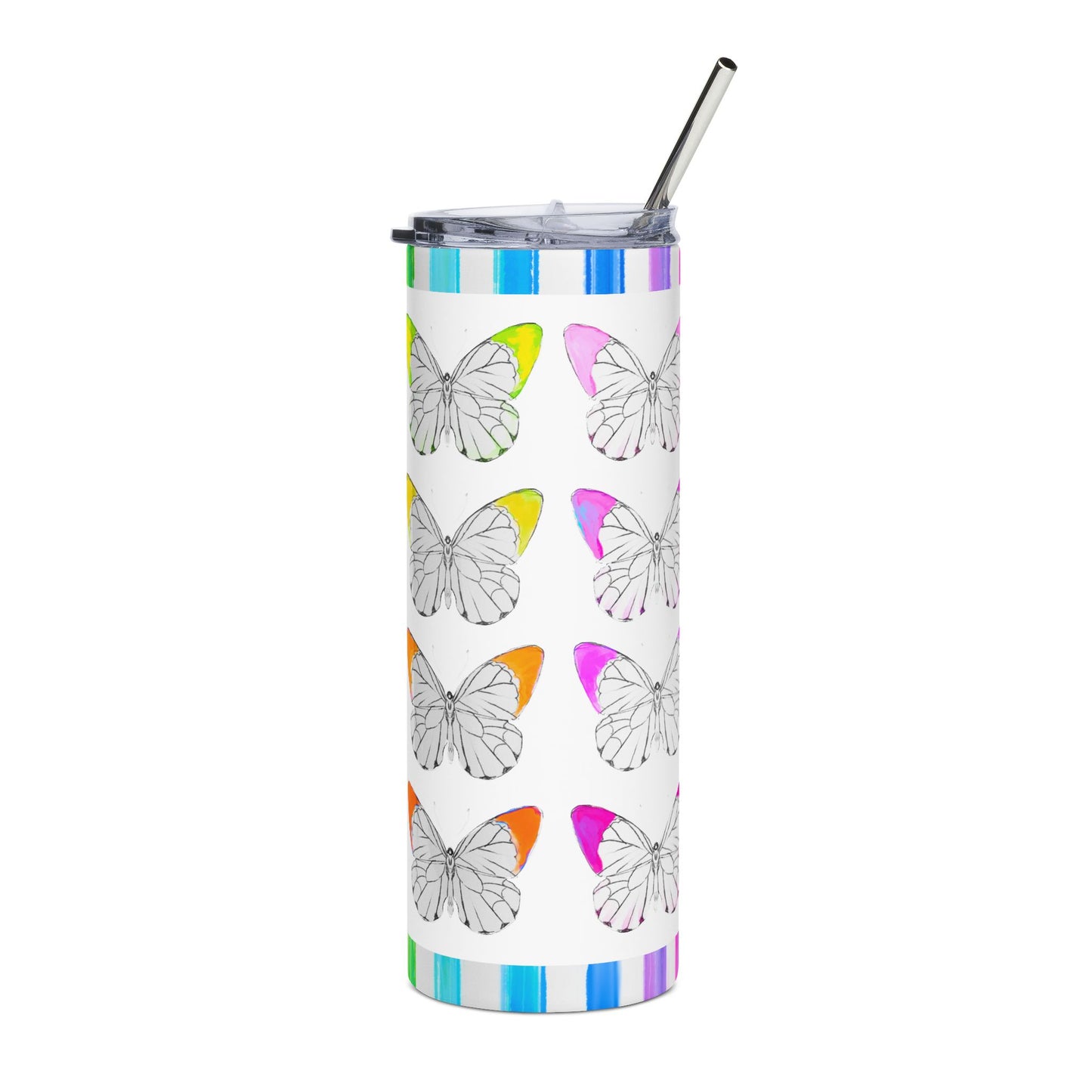 Tumblers, 20oz Stainless Steel Watercolor Rainbow Stripes