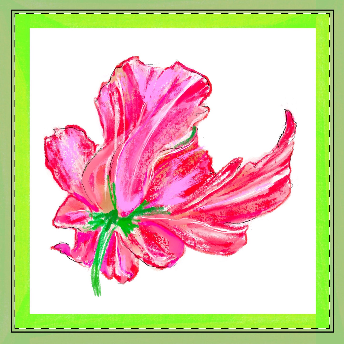 Tulip Love Poly Twill Napkin Spring Green border