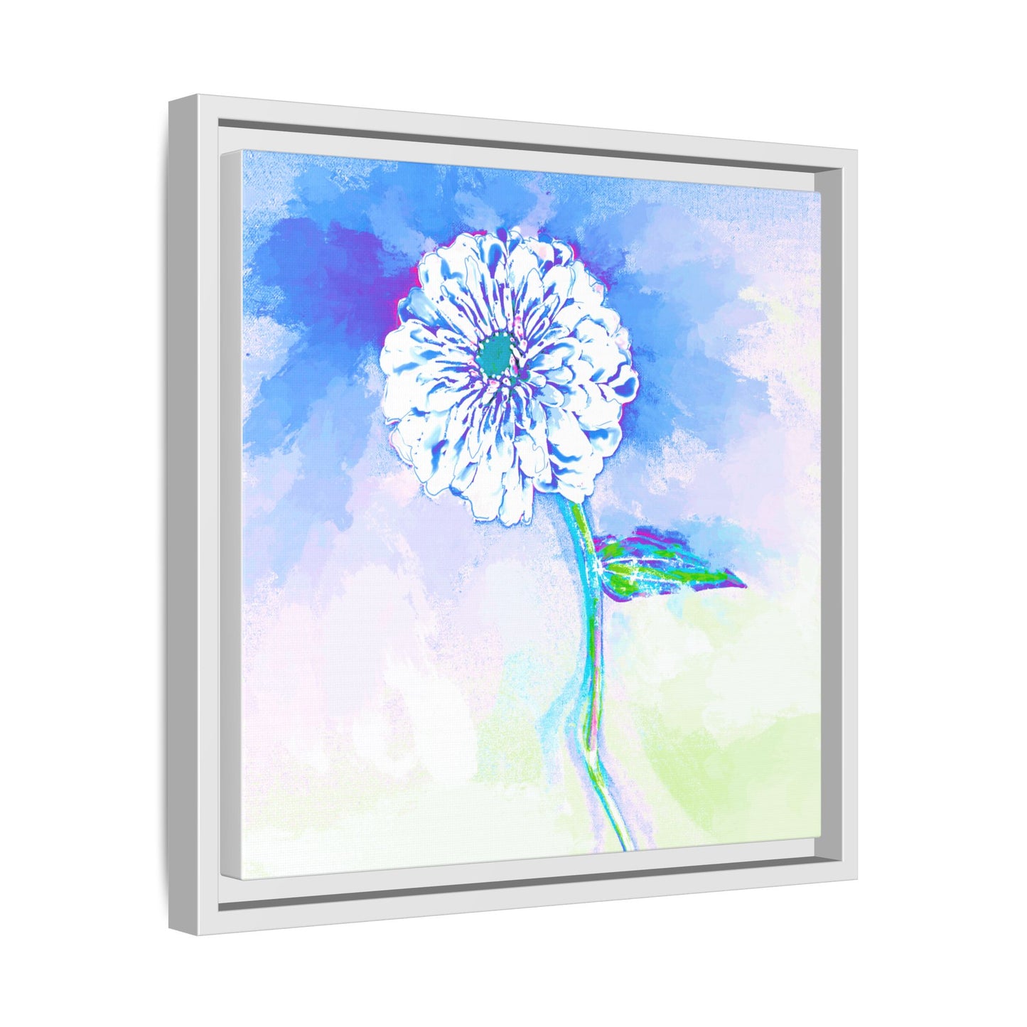 Zinnia Color Splash Matte Canvas Ultramarine Framed