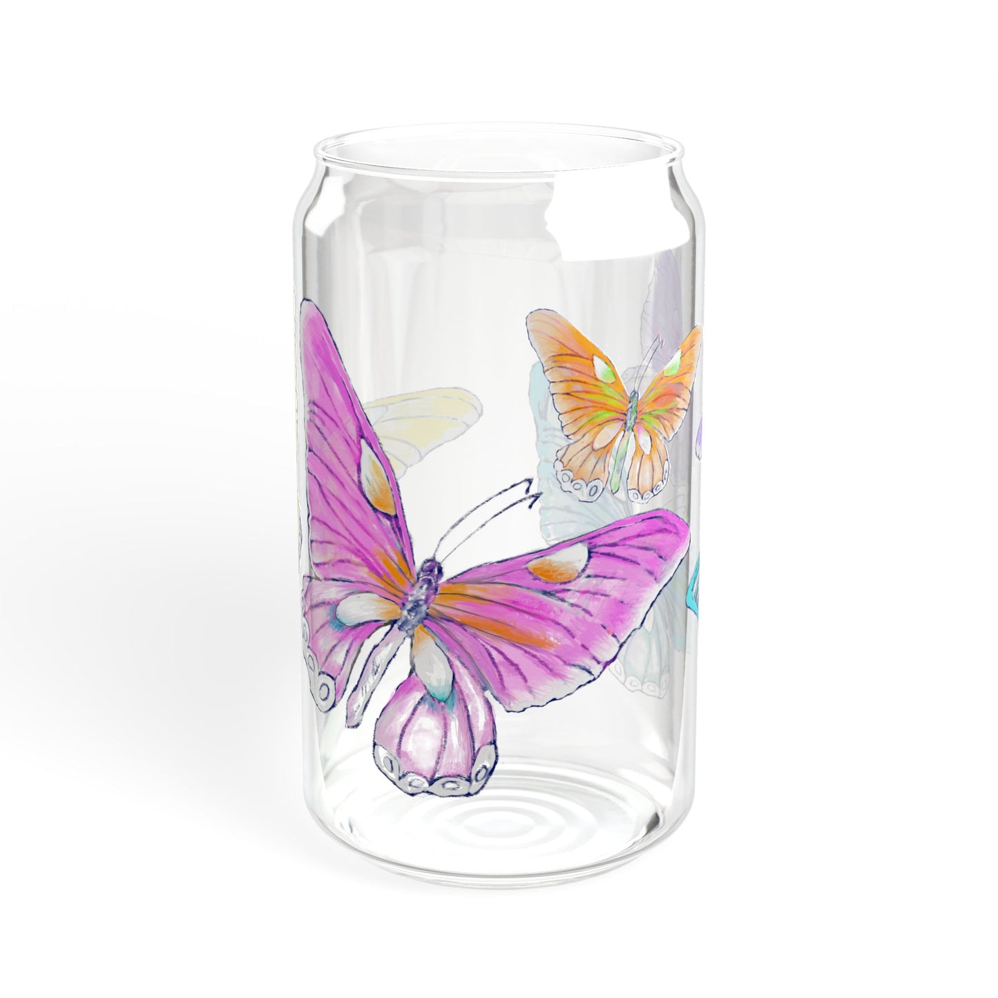 Butterfly Swing, Largest Butterfly is Pink, Sipper Glass, 16oz Choose With or Without lid
