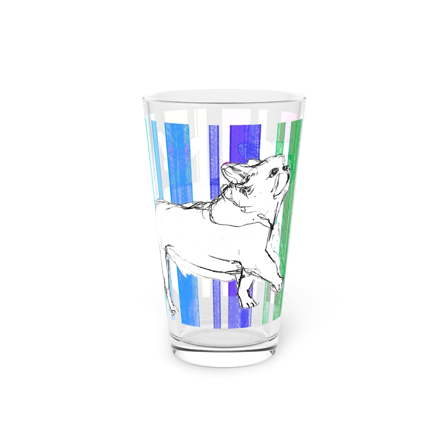 Dogi Butterfly Flutter Stripes Pint Glass in Multi-color, 16oz, Bulldog