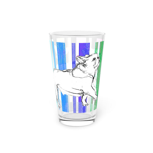 Dogi Butterfly Flutter  Stripes Pint Glass in Multi-color, 16oz, Bulldog