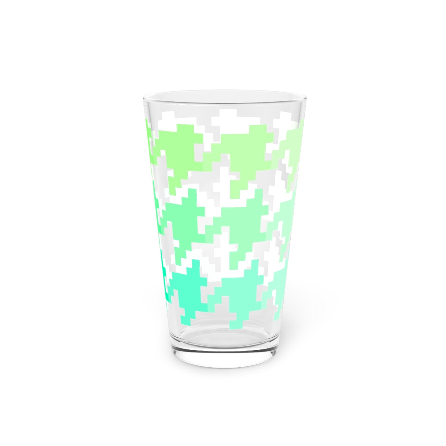 Houndstooth Fun in Greens and Teals Pint Glass, 16oz