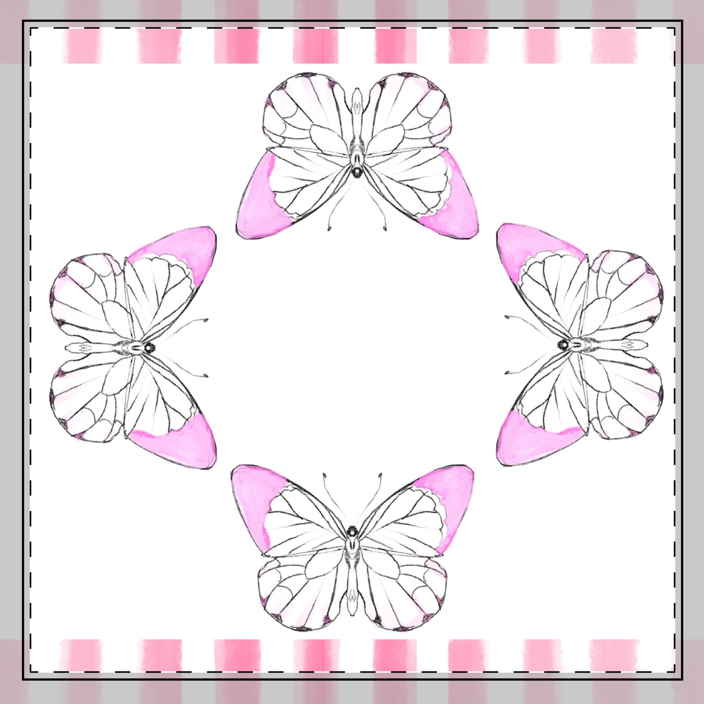 Butterfly Chroma Stripes, Poly Twill Napkin, Pink, Fabric Background Bright White