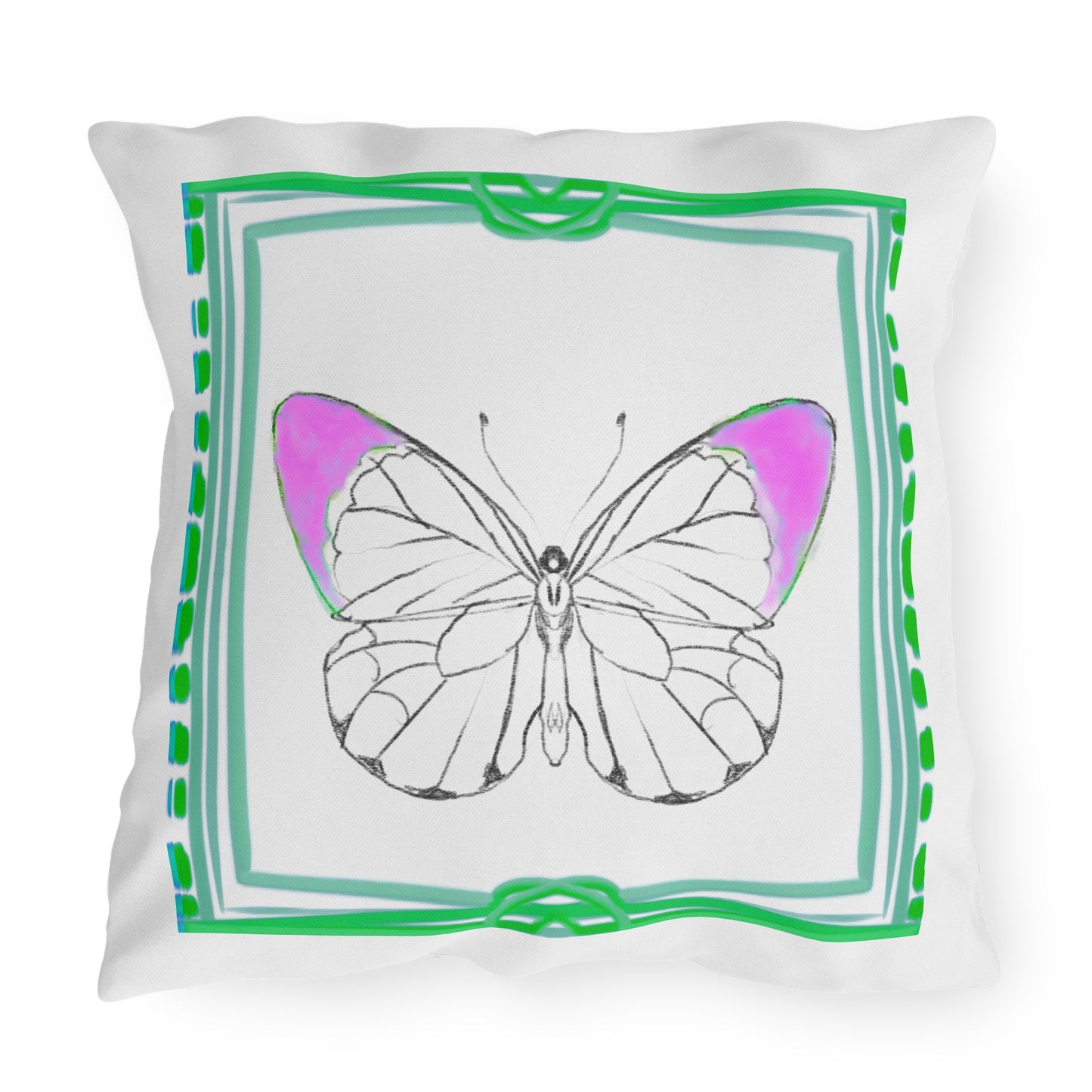 Chroma Outdoor Pillow Raspberry Green "Heaven begins in..."