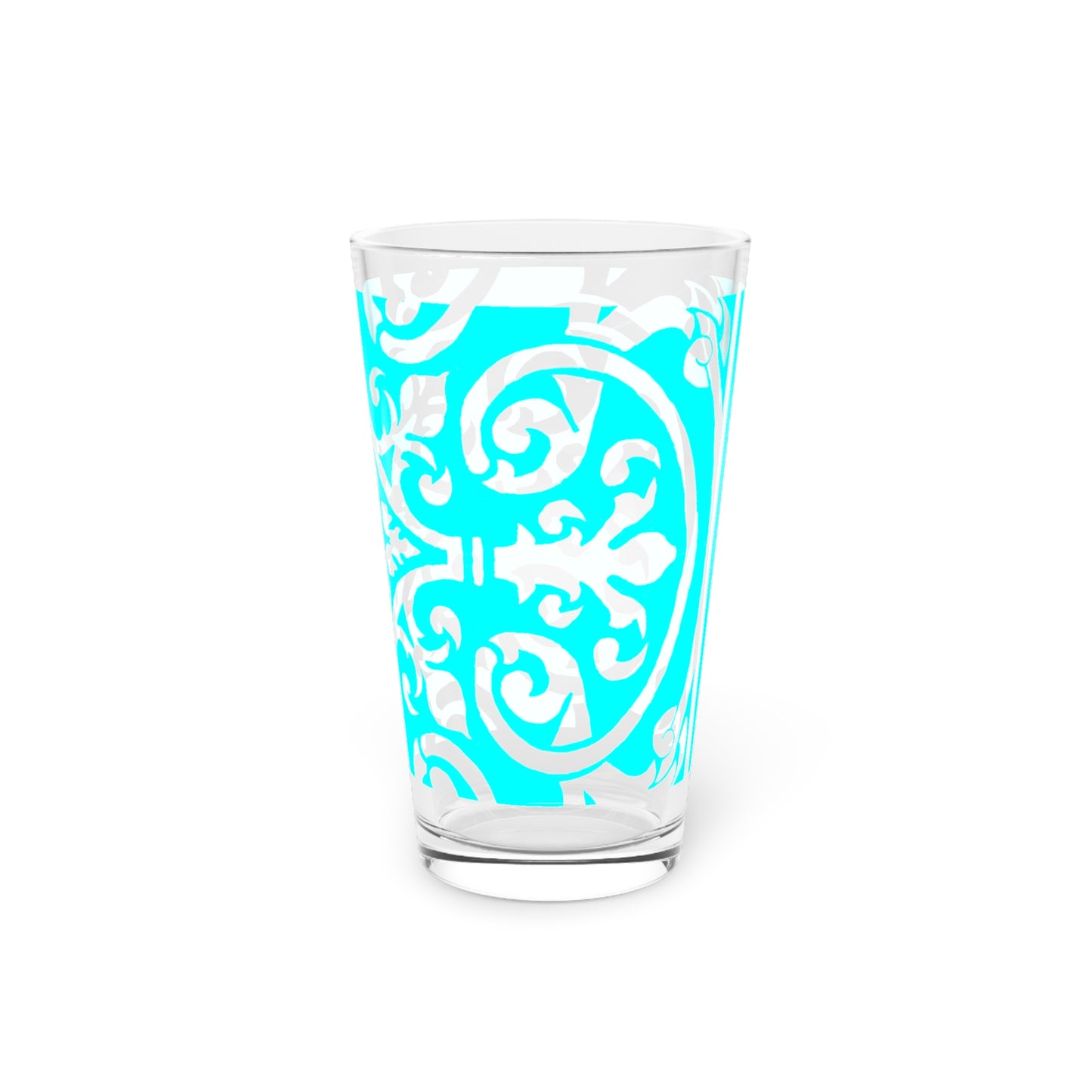Scrollwork Pint Glass Aqua