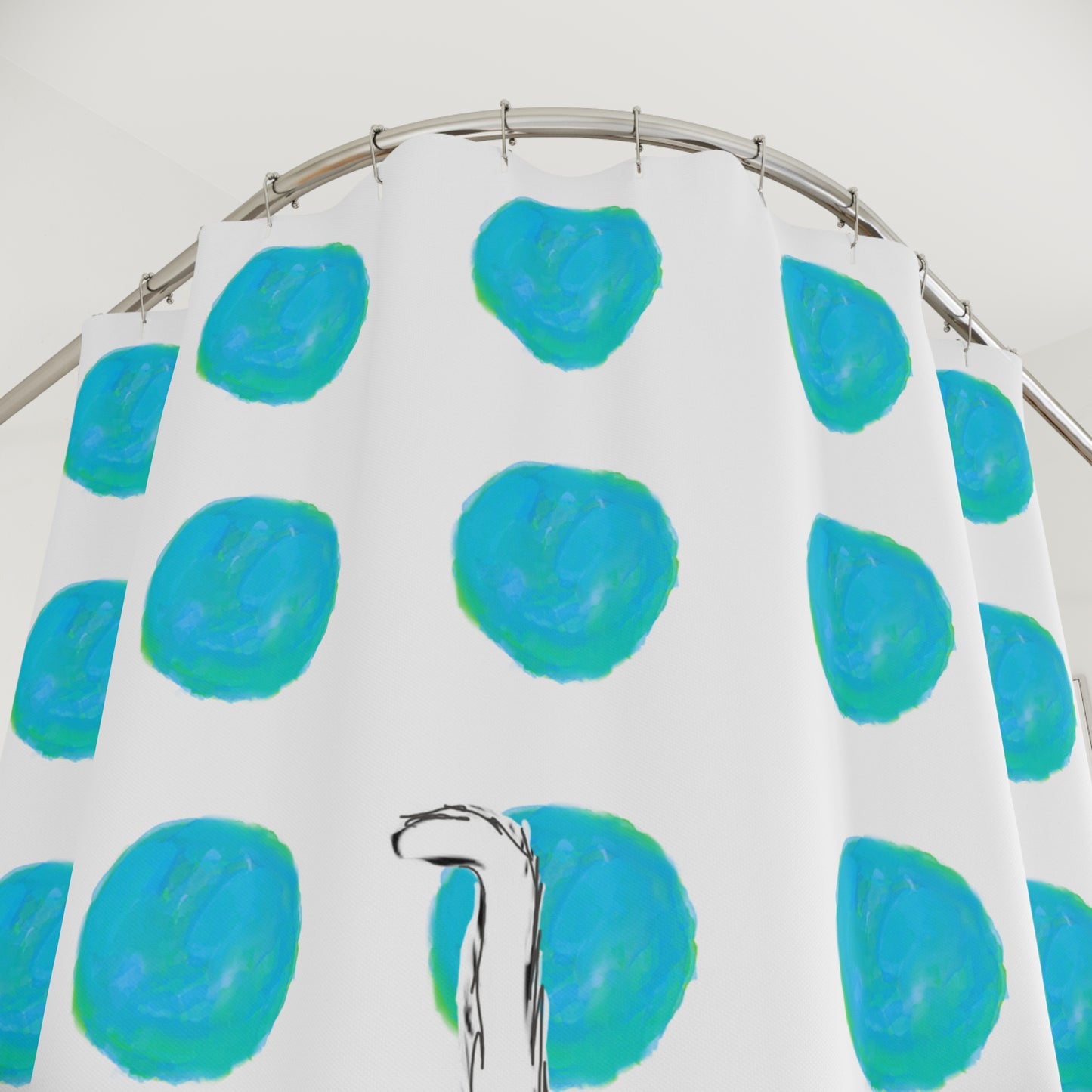 Kitty Fun Shower Curtains Aqua Polka Dots