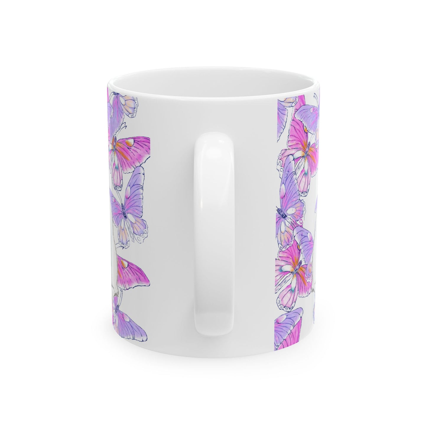 Kitty Flutter Ceramic Mug, Pink/Lavender, (11oz, 15oz)